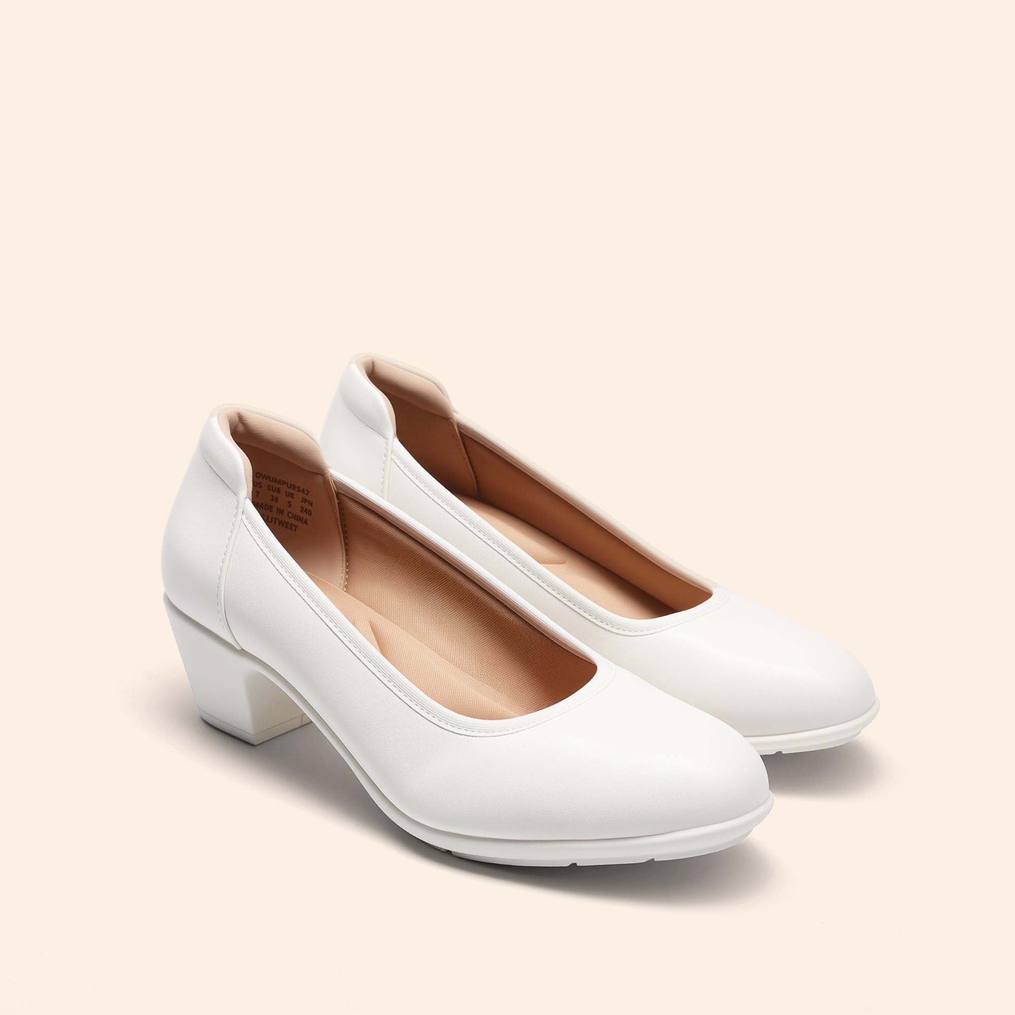 DREAM PAIRS Women's Low Chunky Heels Comfortable Block Work Pumps Closed Round Toe Dress Shoes for Office Business,Size 8,White,DWUMPU2547