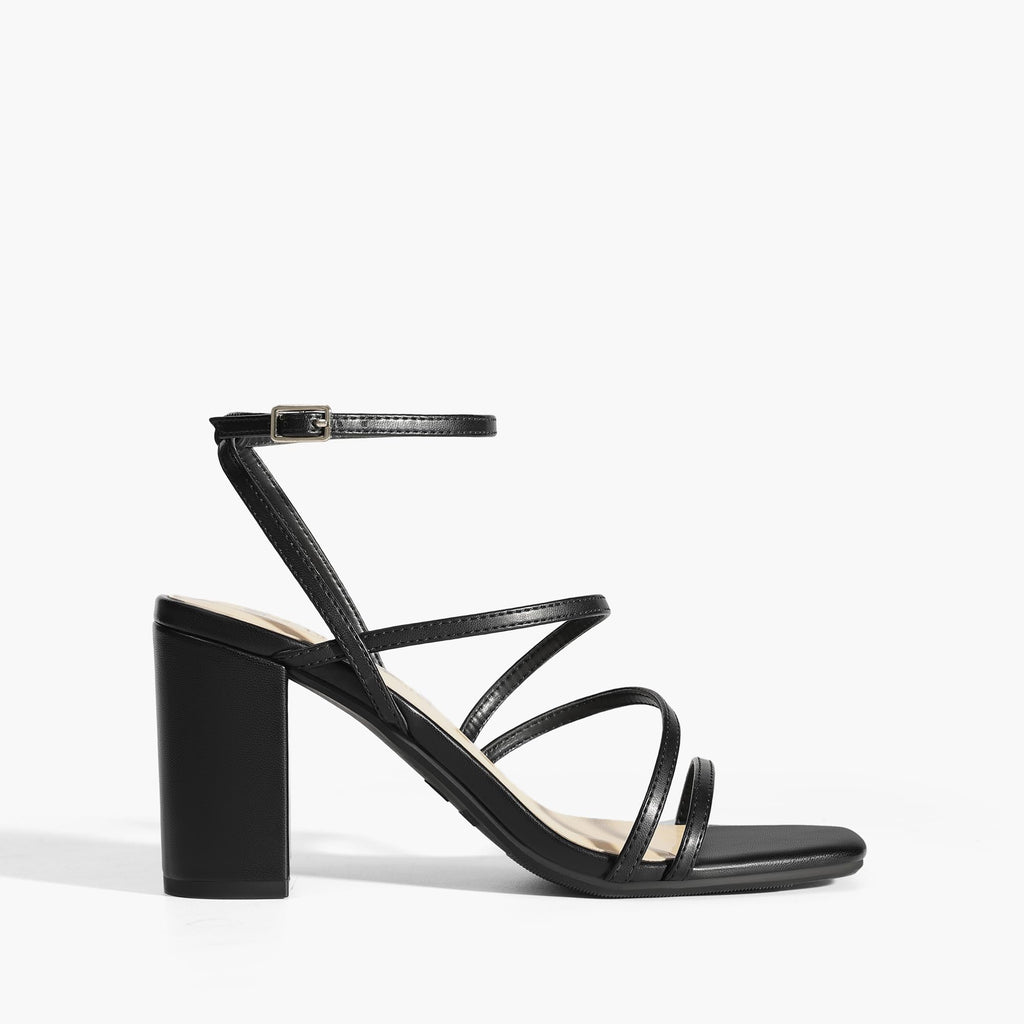 DREAM PAIRS Women's Heels Chunky Block Strappy Square Open Toe Ankle Buckle Heeled Sandals Wedding Party Dress Shoes Indie,Size 7,Black,SDHS2428W