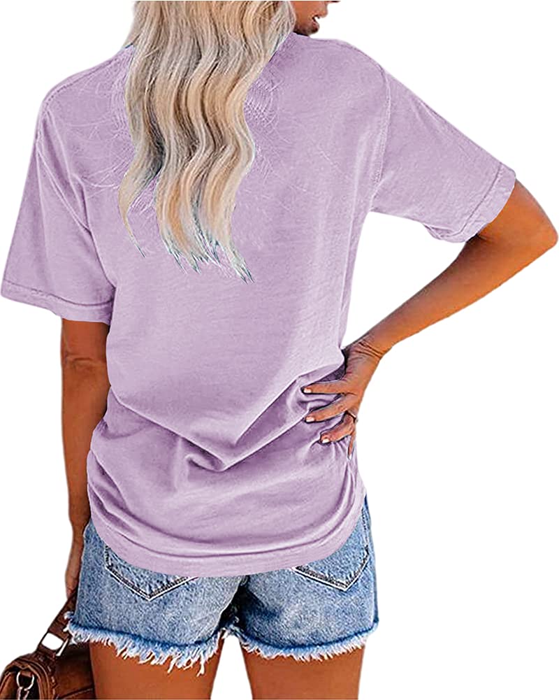 MaQiYa Womens Cute Sunflower Graphic Printed Tee Shirts Vintage Short Sleeve Cotton Shirts Tops (Purple,X-Large)