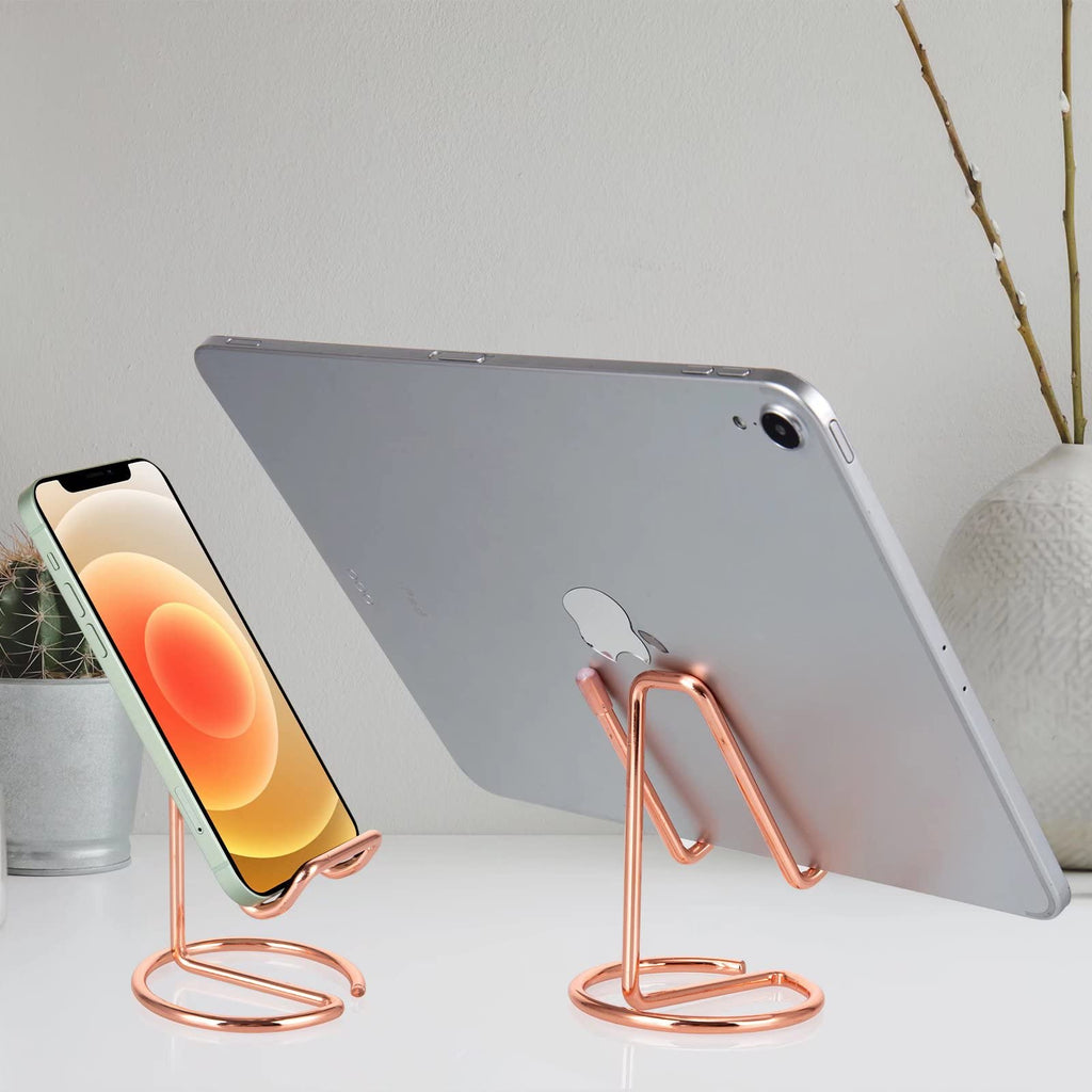 ROPOSY Cell Phone Stand for Desk, Cute Metal Rose Gold Cell Phone Stand Holder Desk Accessories, Compatible with All Mobile Phones, iPhone, iPad
