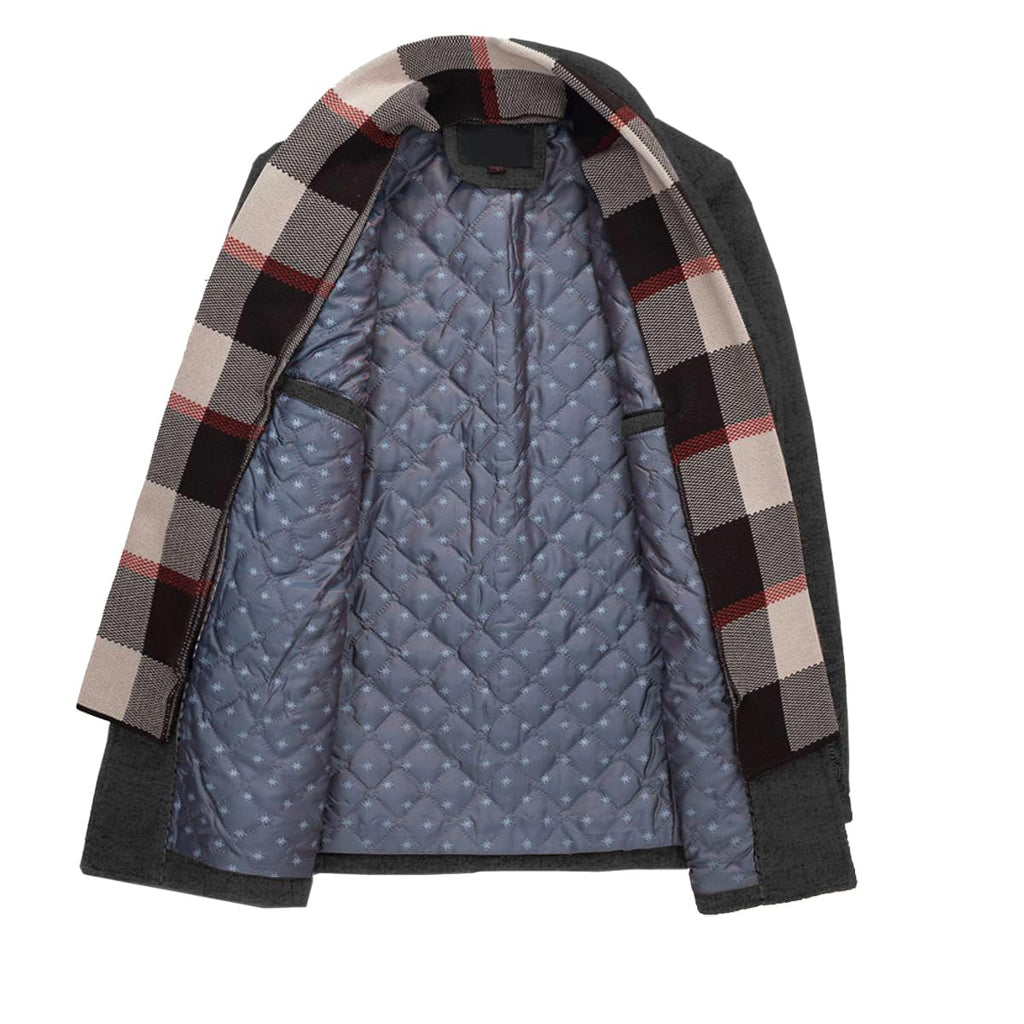 INVACHI Men's Wool Blend Coat Warm Winter Trench Coat with Detachable Soft Scarf Single Breasted Pea Coat