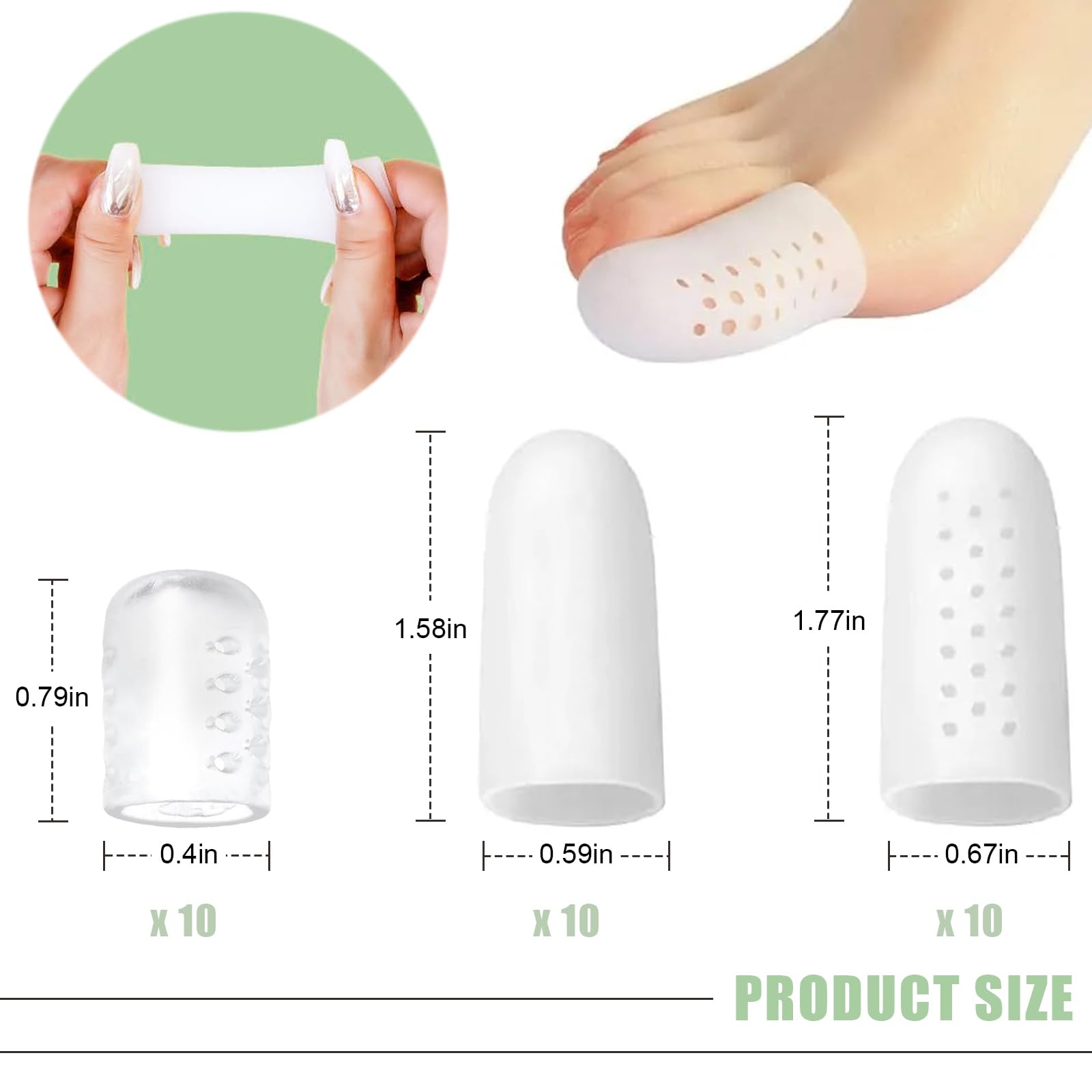 VYNFLICK Silicone Toe Protector: Gel Anti-Friction Breathable Toe Finger Caps 30PCS Toenail Guard Covers for Women Men Foot Bunion, Corn, Blister, Pain, Callu Toenail Sleeve Pads