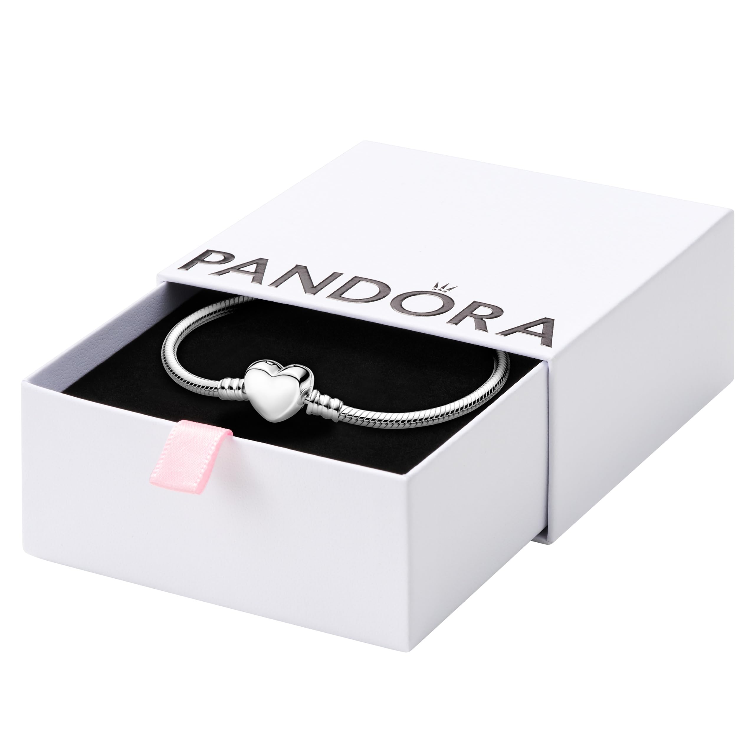 PANDORA Moments Engravable Heart Clasp Snake Chain Bracelet - Sterling Silver Bracelet - Jewelry for Women - Includes Gift Box - 6.3