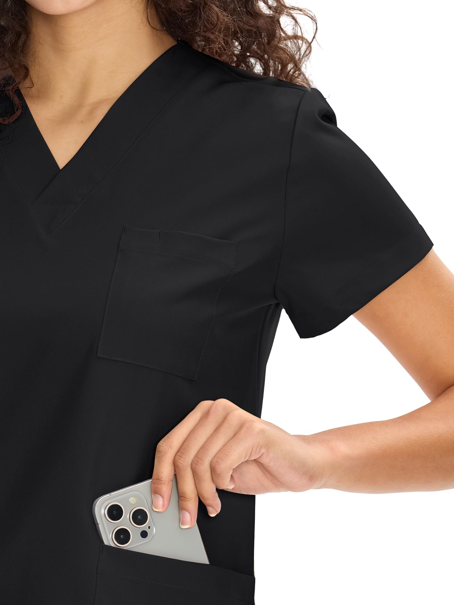 COZYFIT Scrubs for Women Set Medical Uniform - V-Neck Top & Straight Leg Pants with 9 Pockets, Unisex Workwear COZY SCRUBS, Black, M