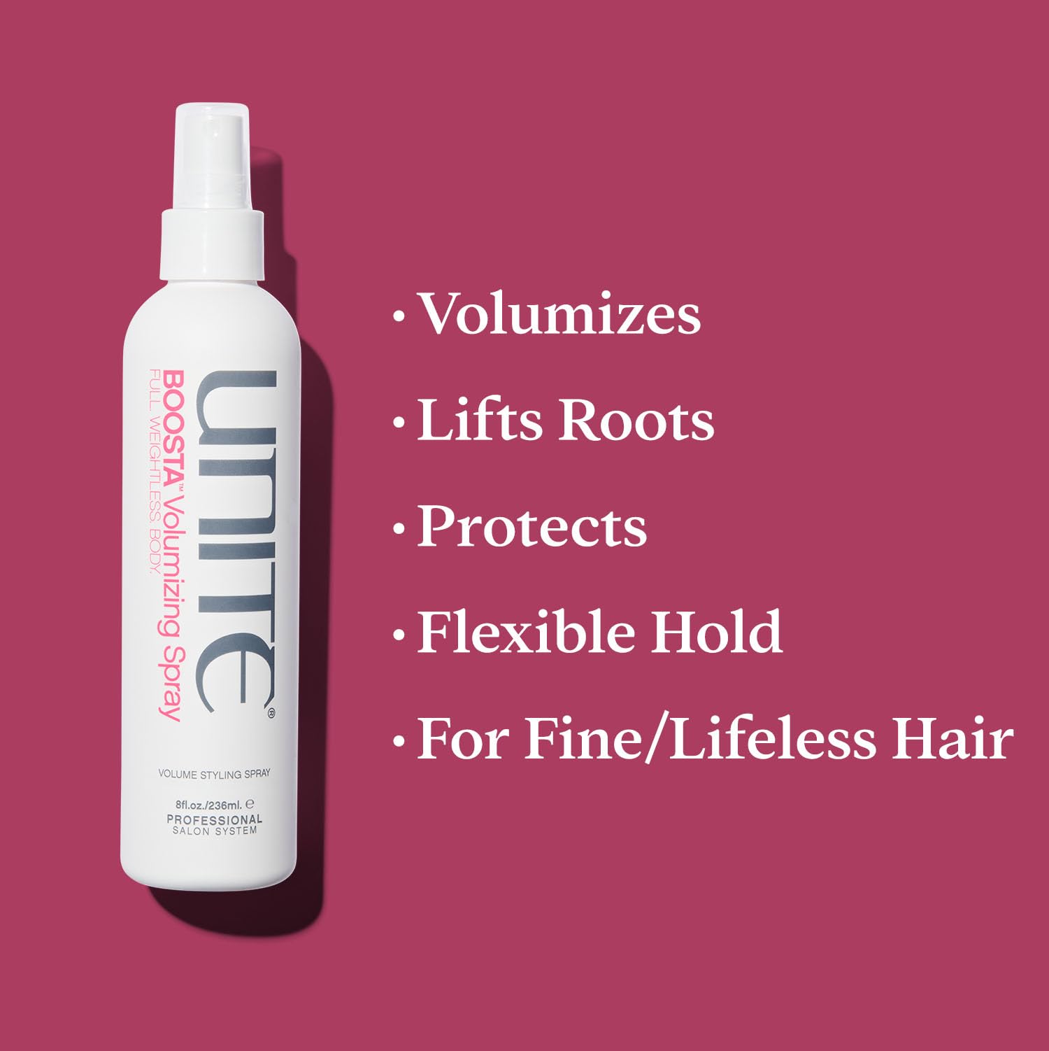 UNITE Hair – BOOSTA Volumizing Spray – Weightless, Body-Boosting Texture & Lift for Fine Hair – Adds Fullness, UV & Heat Protection, Paraben-Free, Vegan, 8 Fl Oz