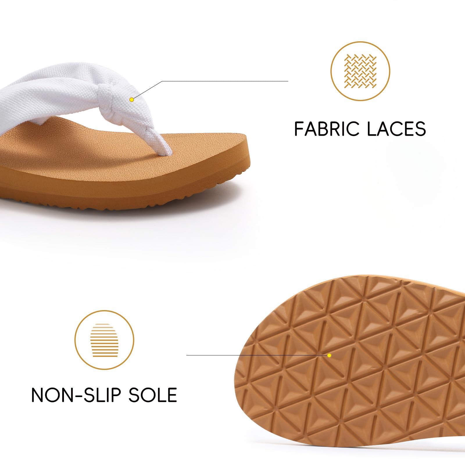 Evshine Women's Flip Flops with Moderate Arch Support, Summer Comfortable Yoga Mat Thong Sandals for Beach, Pool, Travel, White Khaki 39