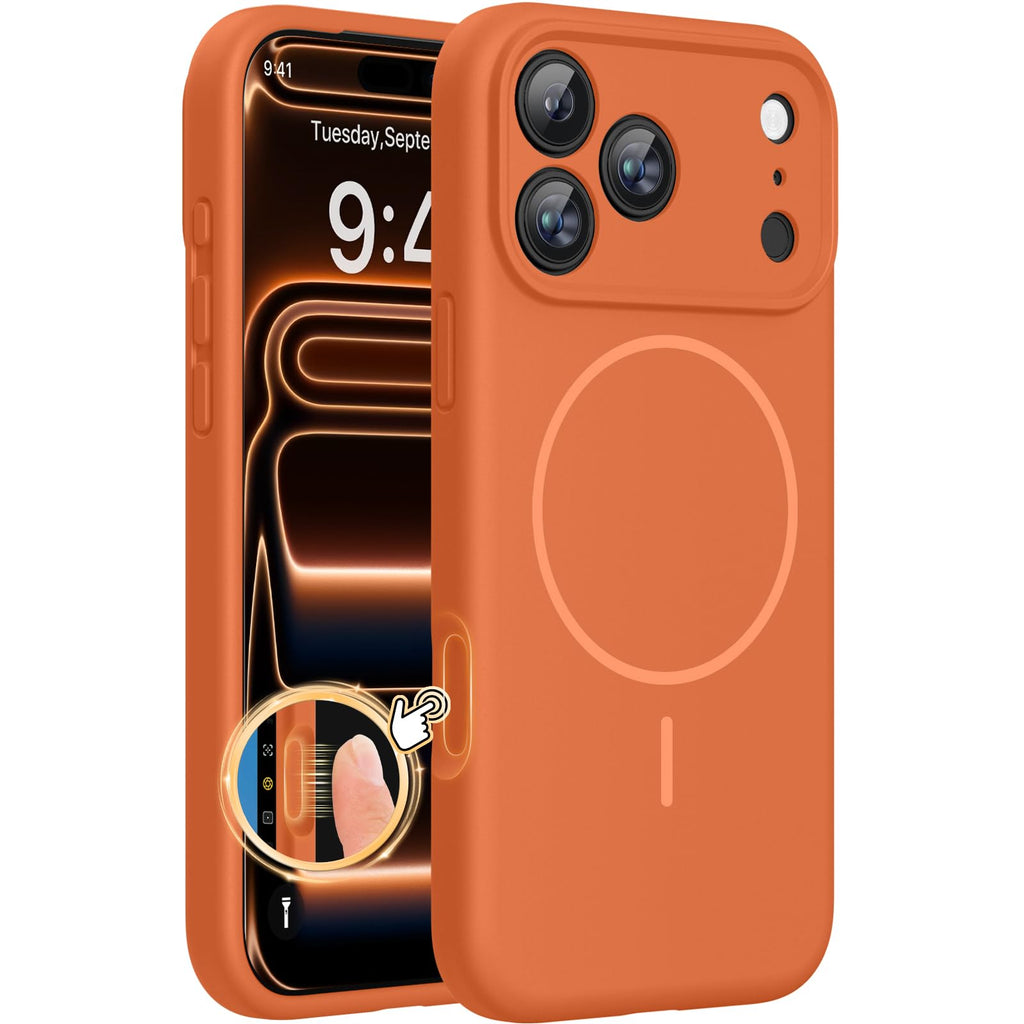 Miracase Magnetic for iPhone 17 Pro Max Case, Compatible with MagSafe, Integrated Silicone Camera Control Cover, 3.0mm Thicken Shockproof Drop Protection Phone Case for 17 ProMax, Orange