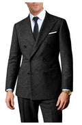 Lynerun Tweed Herringbone Suit Men 2 Piece Slim Fit Black Suits for Men Formal Double Breasted Wool Jacket Pants Set Prom Tuxedo L