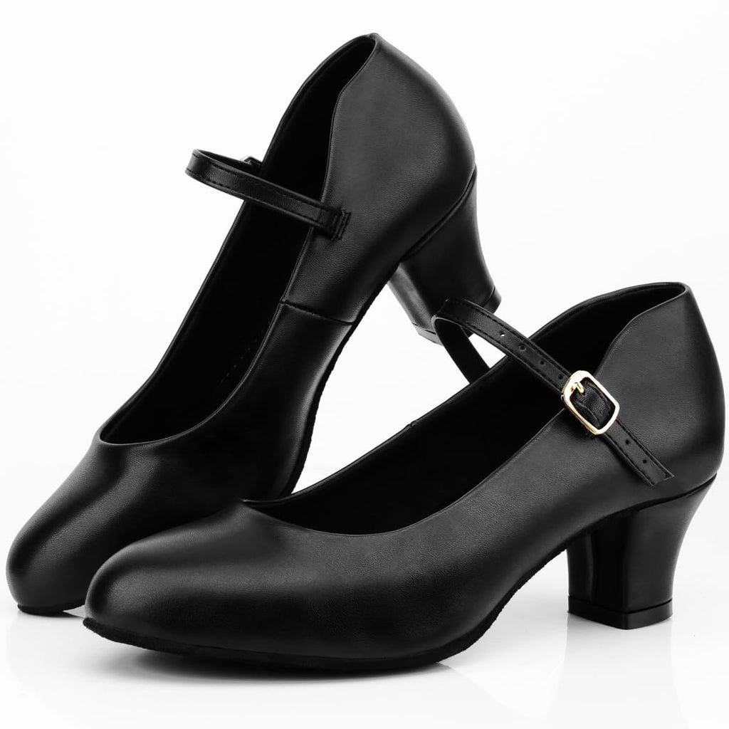 Bokimd Women's Black Non-Slip Latin Salsa Dance Heels Ballroom Character Shoes Prom Dress Pumps (7.5 / Black)