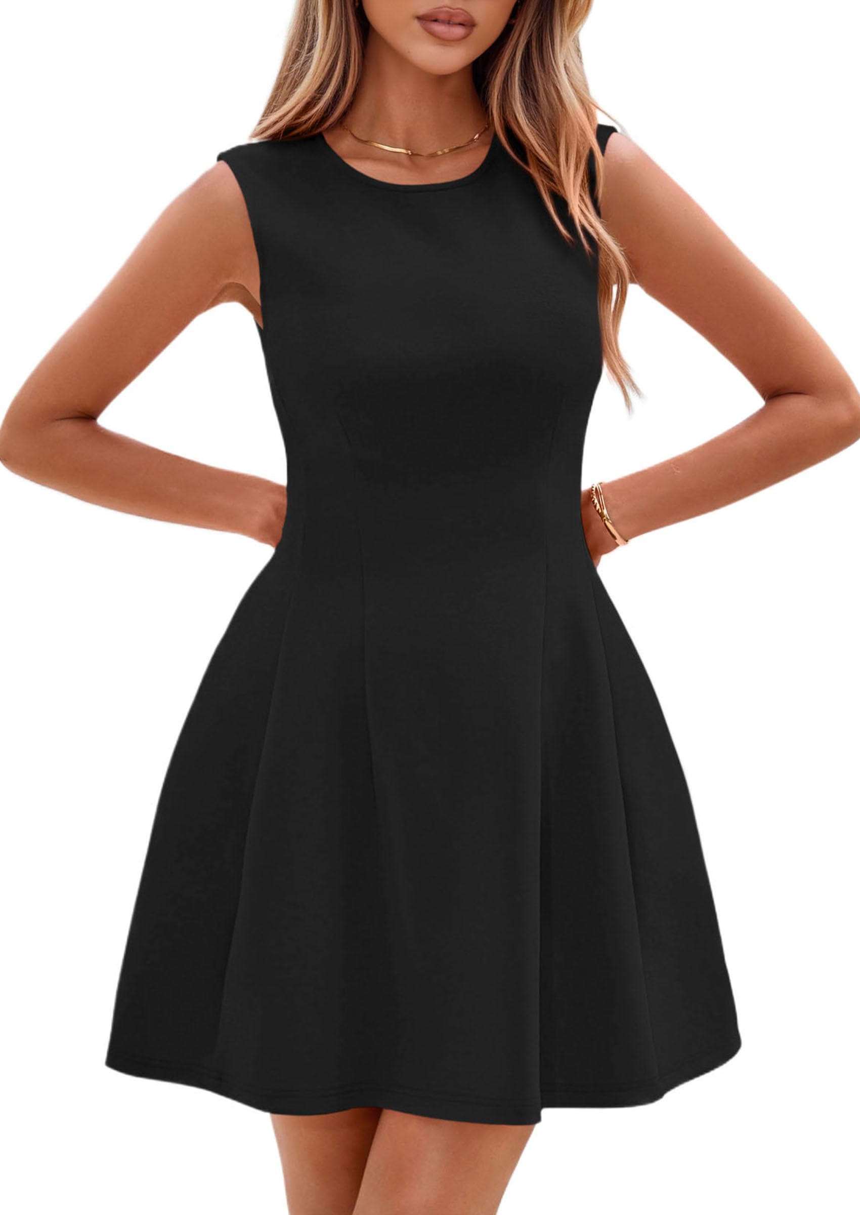 PRETTYGARDEN Summer Dresses for Women 2026 Elegant Classy Spring A Line Business Casual Work Graduation Cocktail Short Dress (Black,Medium)