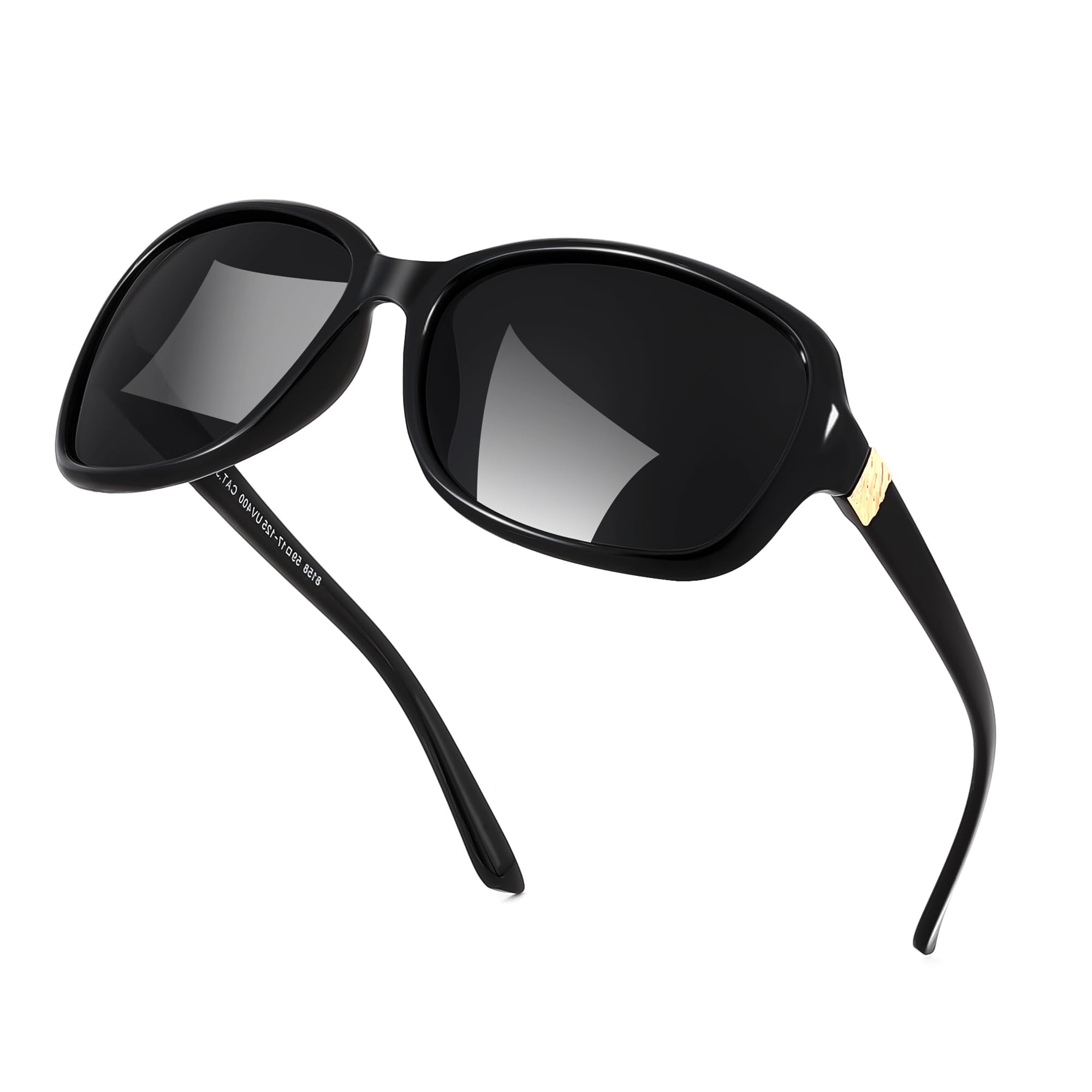 FEISEDY Polarized Sunglasses for Women Classic Vintage Square Wraparound UV400 Protection Shade B0309 Black/Grey