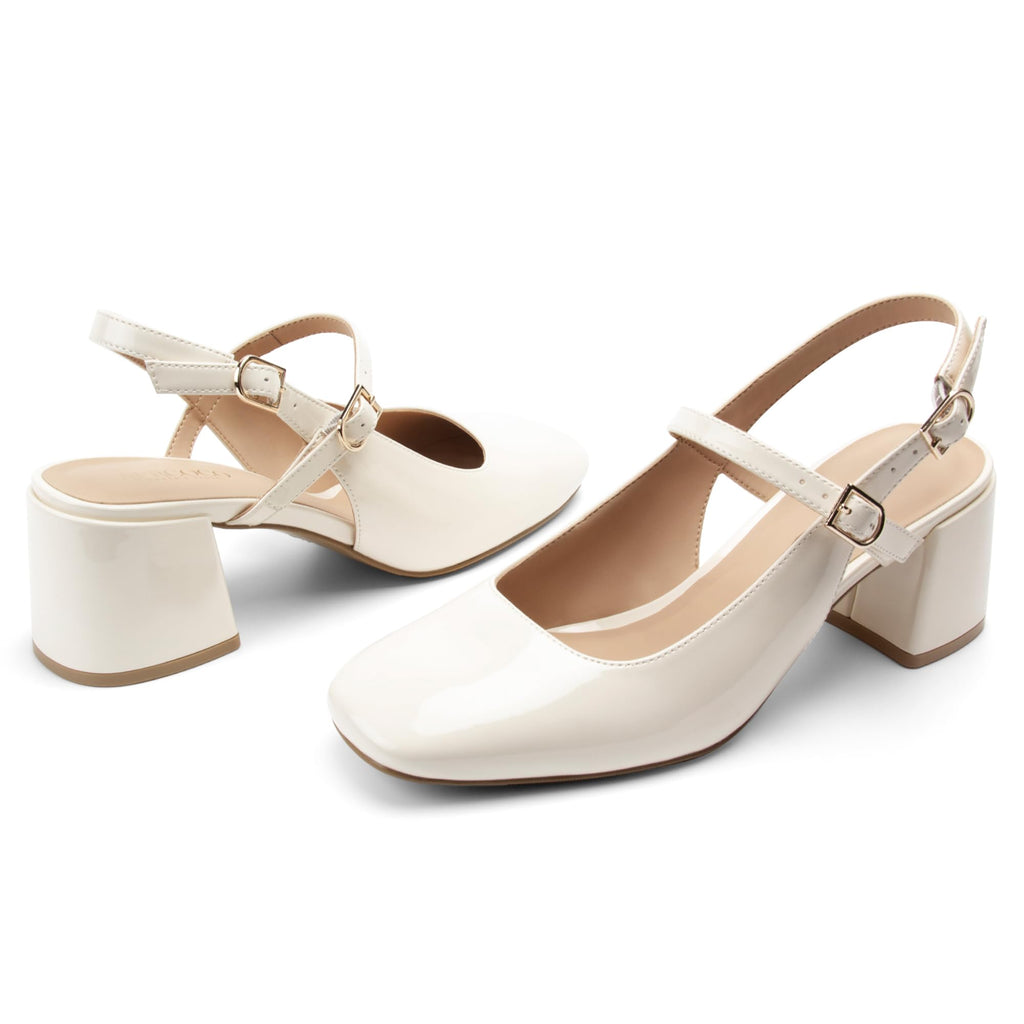 AprCoco Womens Mary Jane Chunky Low Heels Pumps Square Toe Buckle Strap Wedding Party Dress Shoes,Size 06，Beige