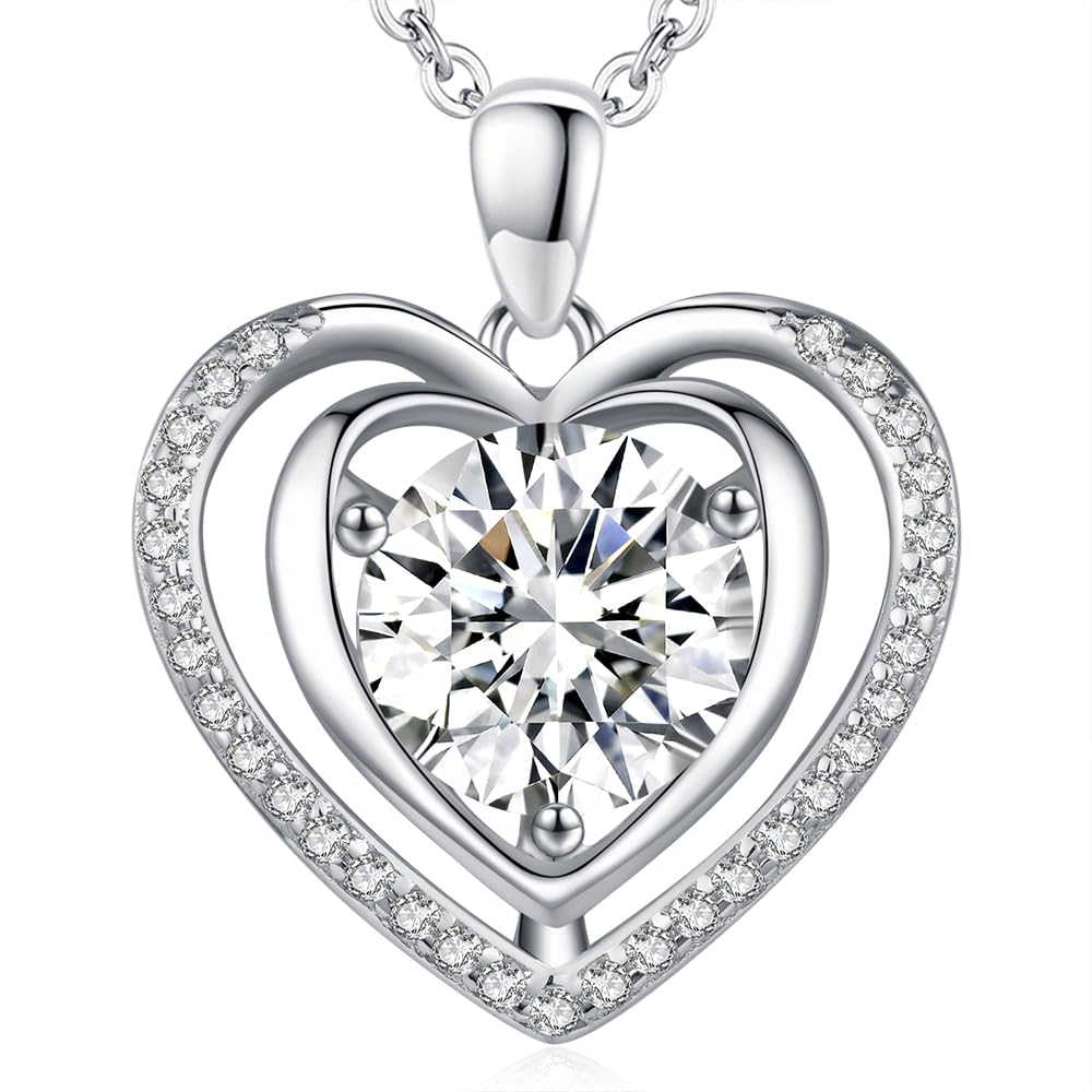 Heart Pendant Gold Necklace for Women Moissanite Lab-Created Gem I Love You Wedding Anniversary Birthday Christmas Valentine Engagements Mothers Day Jewelry for Wife Her Girlfriend Mom Daughter