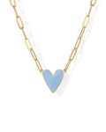 PAVOI 14K Yellow Gold Plated Heart Blue Enamel Pendant Necklace for Women | Love Paperclip Chain Necklaces | Blue Enamel Heart Pendants - Valentines Day Trendy Jewelry