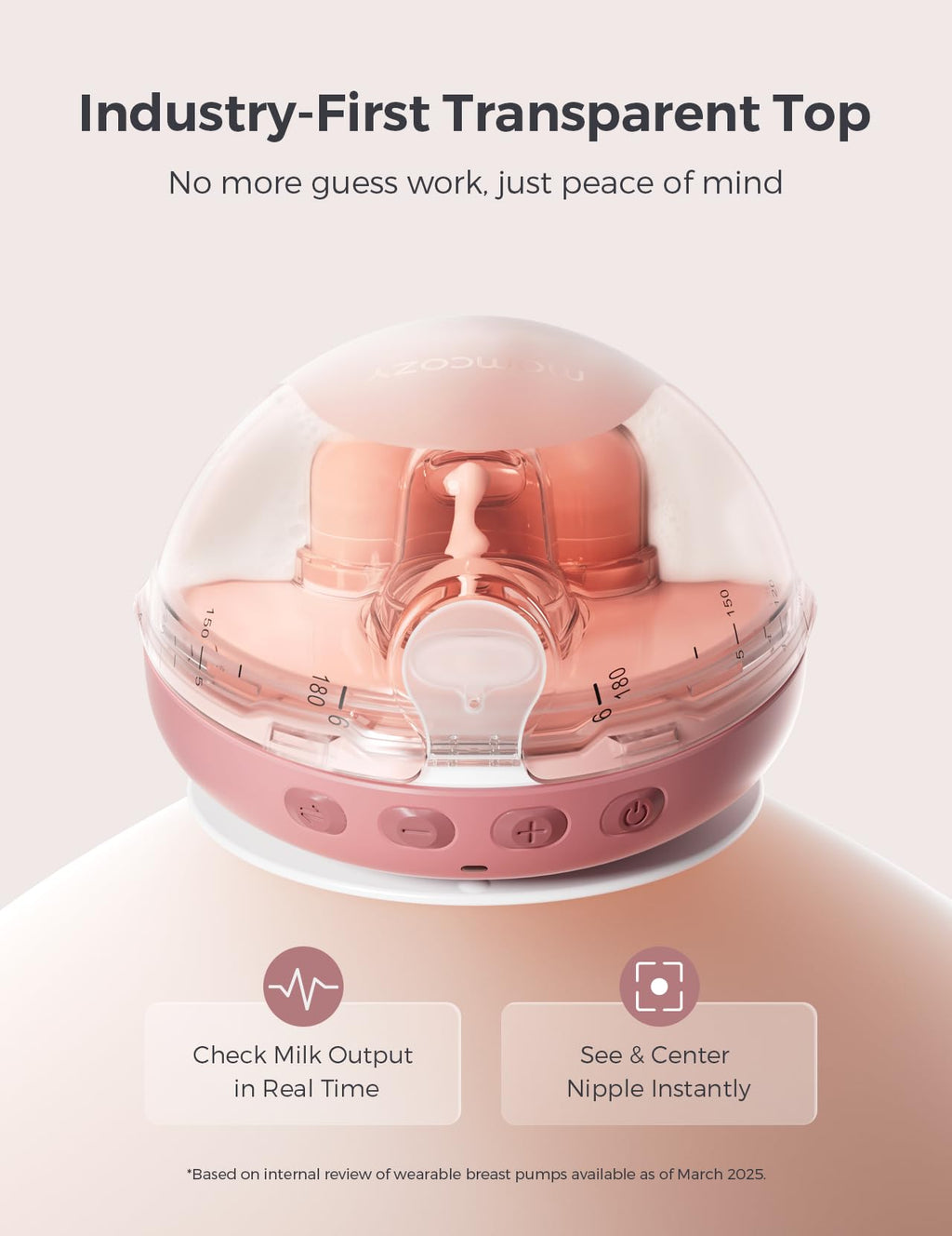 Momcozy Air 1 Ultra-Slim Breast Pump, Hands-Free Wearable Pump with Wireless Charging Case & App Control with Auto Mode & Full-Milk Alert, Industry-First Transparent Top for Easy Nipple Alignment