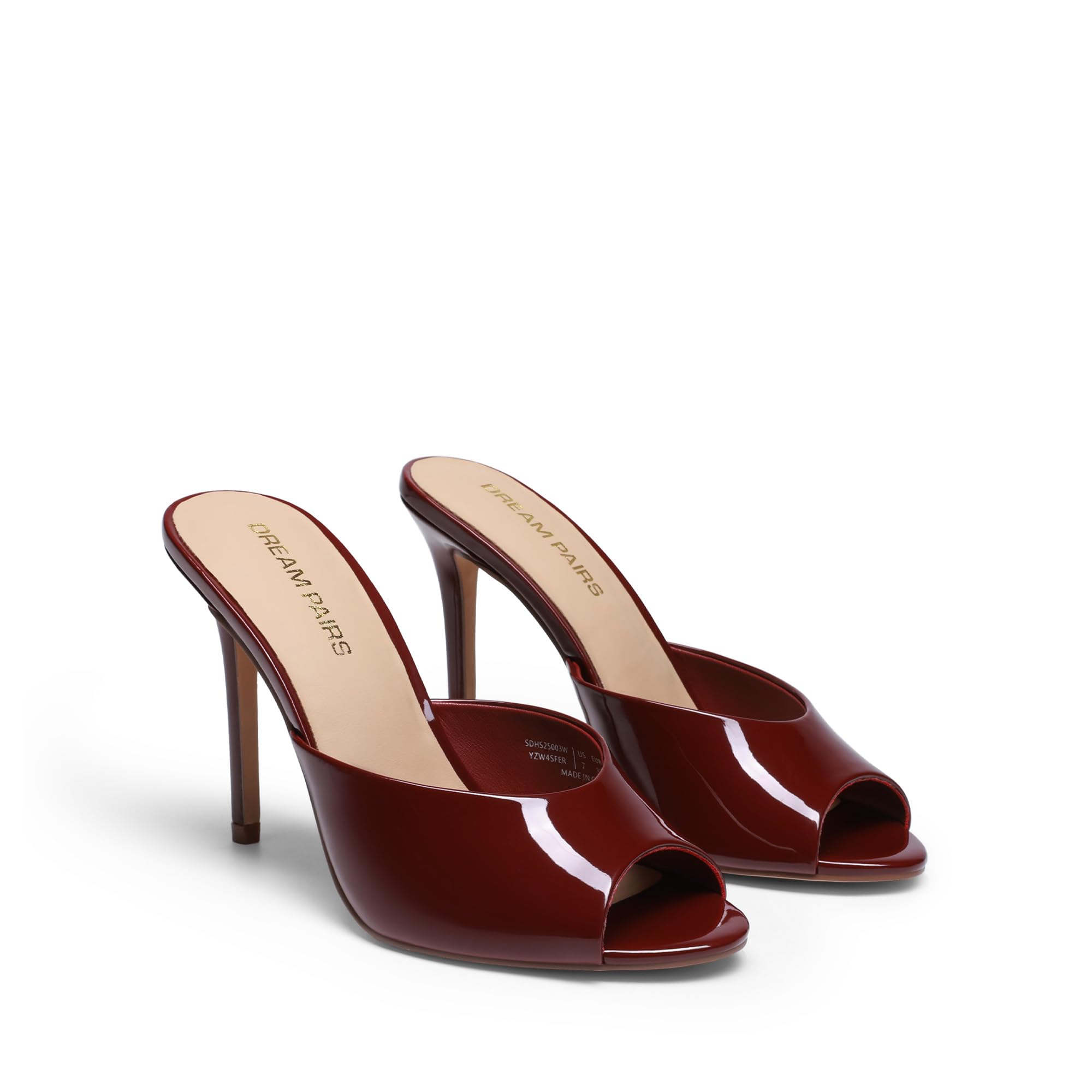 DREAM PAIRS Mule Heels for Women High Heels Stiletto Open Round Peep Toe Mules Sandals Slip on Dress Shoes Sexy Heeled for Party Dressy Prom Wedding,Size 8.5,Burgundy,SDHS25003W