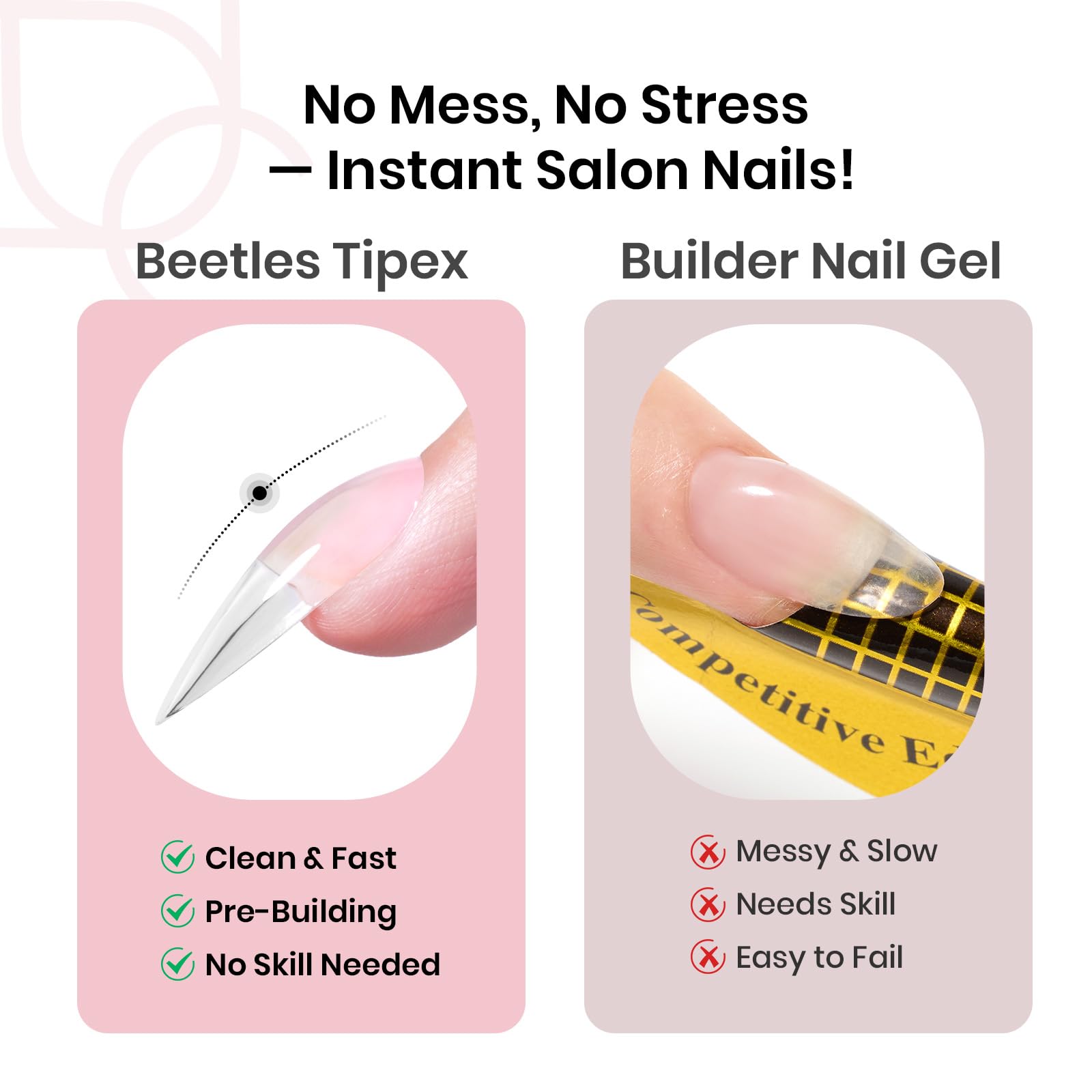 Beetles Tipex Instant Apex Nail Tips, Stiletto Medium, 192pcs 16 Sizes, Pre-Building Pre-Etched Strong Thicker Strong Acrylic Tips