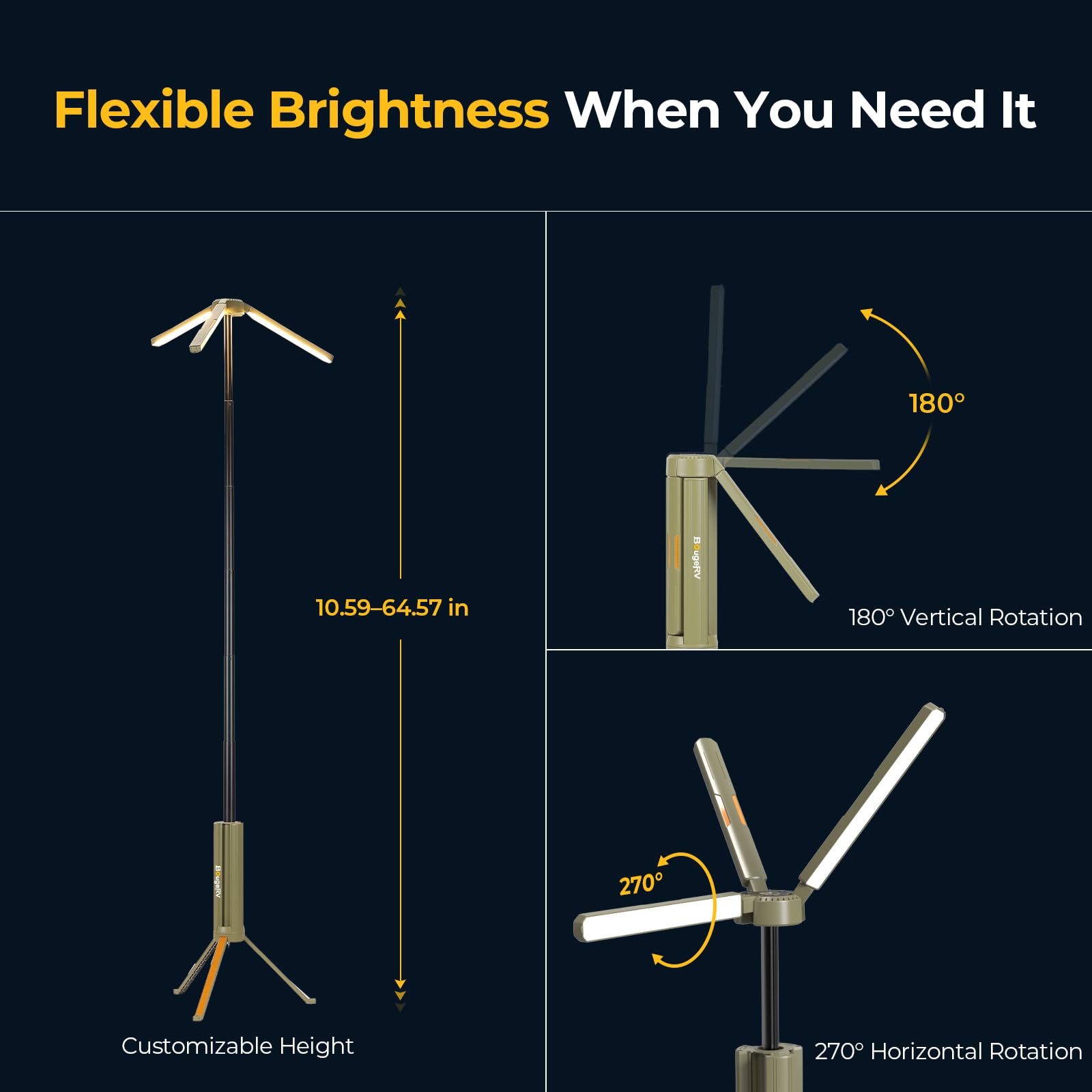 BougeRV Upgraded Telescopic Camping Light, 15600mAh Rotatable Electric Lantern, Collapsible Outdoor Light, Cordless Flashlight, Waterproof, Tent Lamp for Camping, Emergency, Hiking, Outdoor