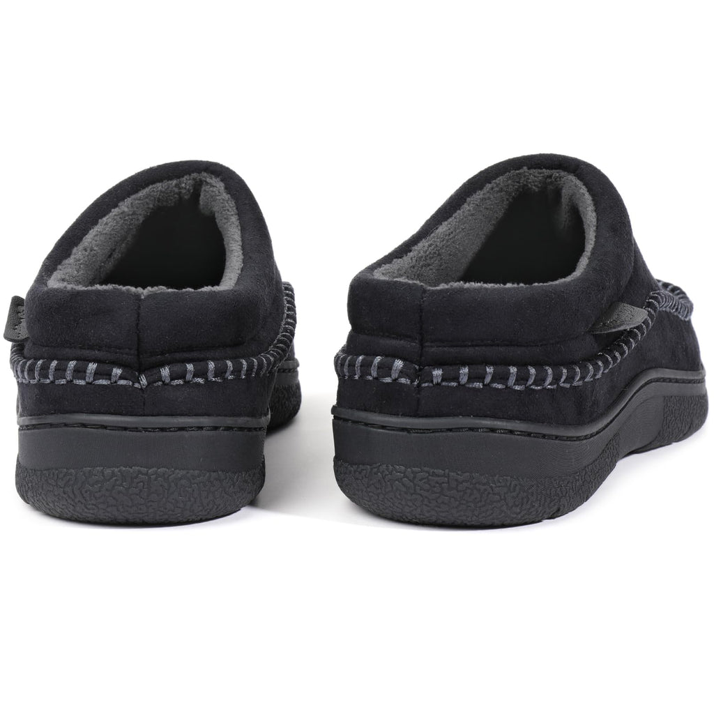 Zigzagger Men's Slip On Moccasin Slippers, Indoor/Outdoor Warm Fuzzy Comfy House Shoes, Fluffy Wide Loafer Slippers,Jet Black, 7-8 D(M) US