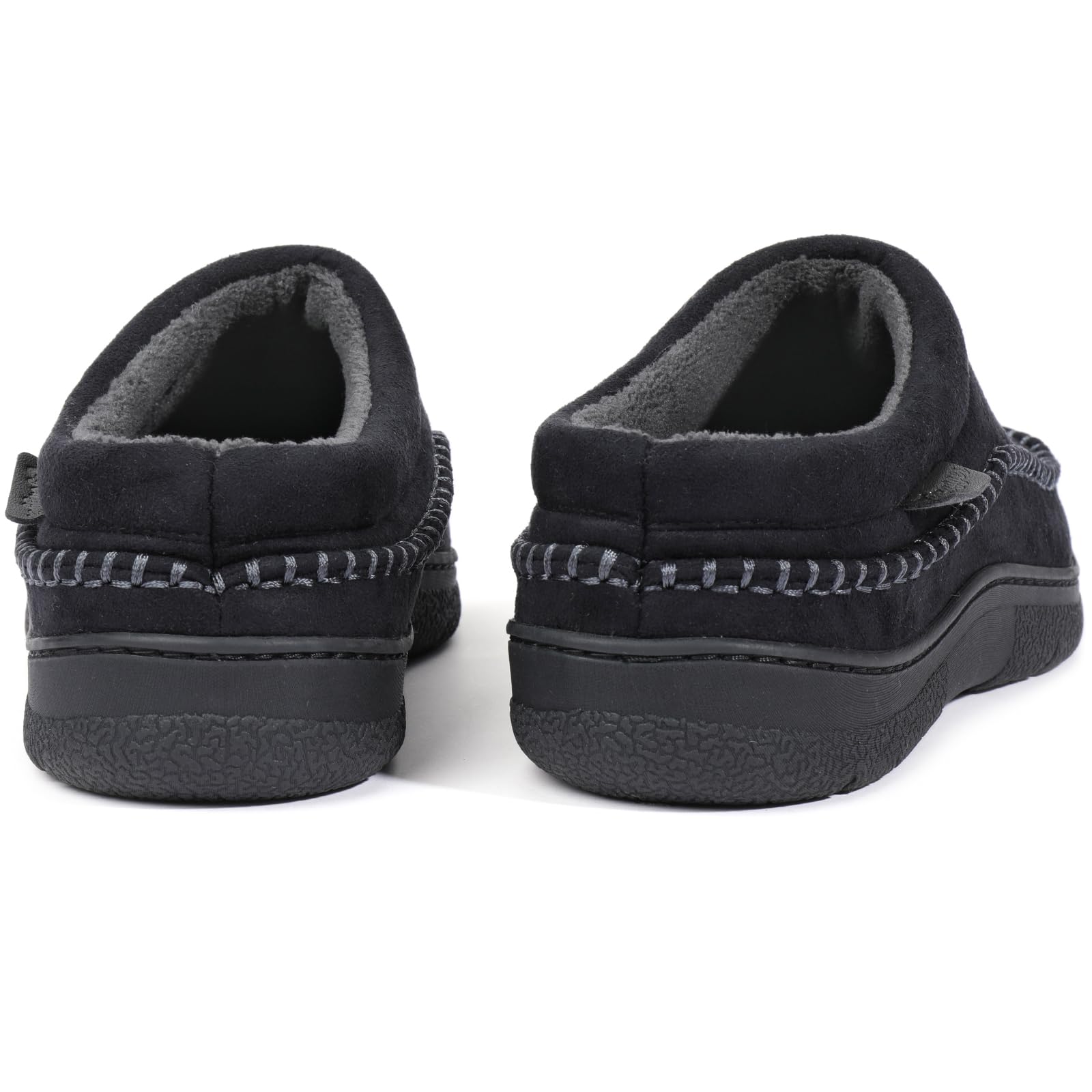 Zigzagger Men's Slip On Moccasin Slippers, Indoor/Outdoor Warm Fuzzy Comfy House Shoes, Fluffy Wide Loafer Slippers,Jet Black, 7-8 D(M) US