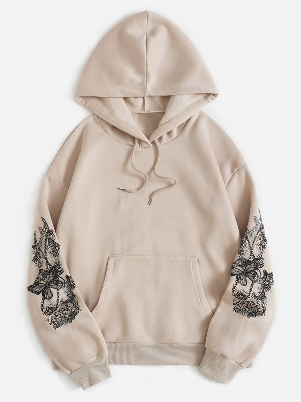 SOLY HUX Women's Graphic Hoodies Butterfly Print Long Sleeve Drawstring Pocket Sweatshirt Pullover Tops Apricot Graphic M
