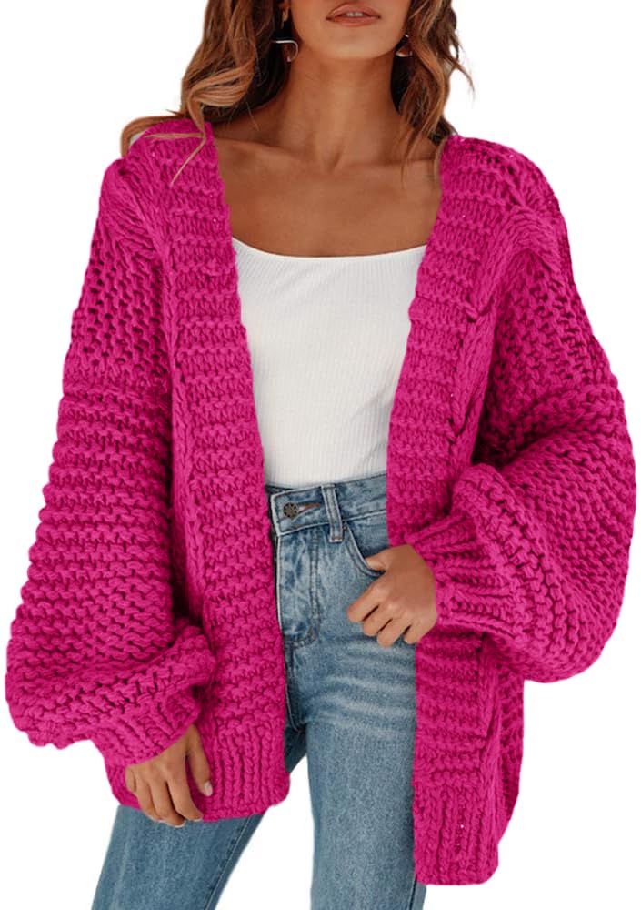 Remikstyt Womens Chunky Cardigan Cable Knit Oversized Open Front Cardigan Sweaters Rose