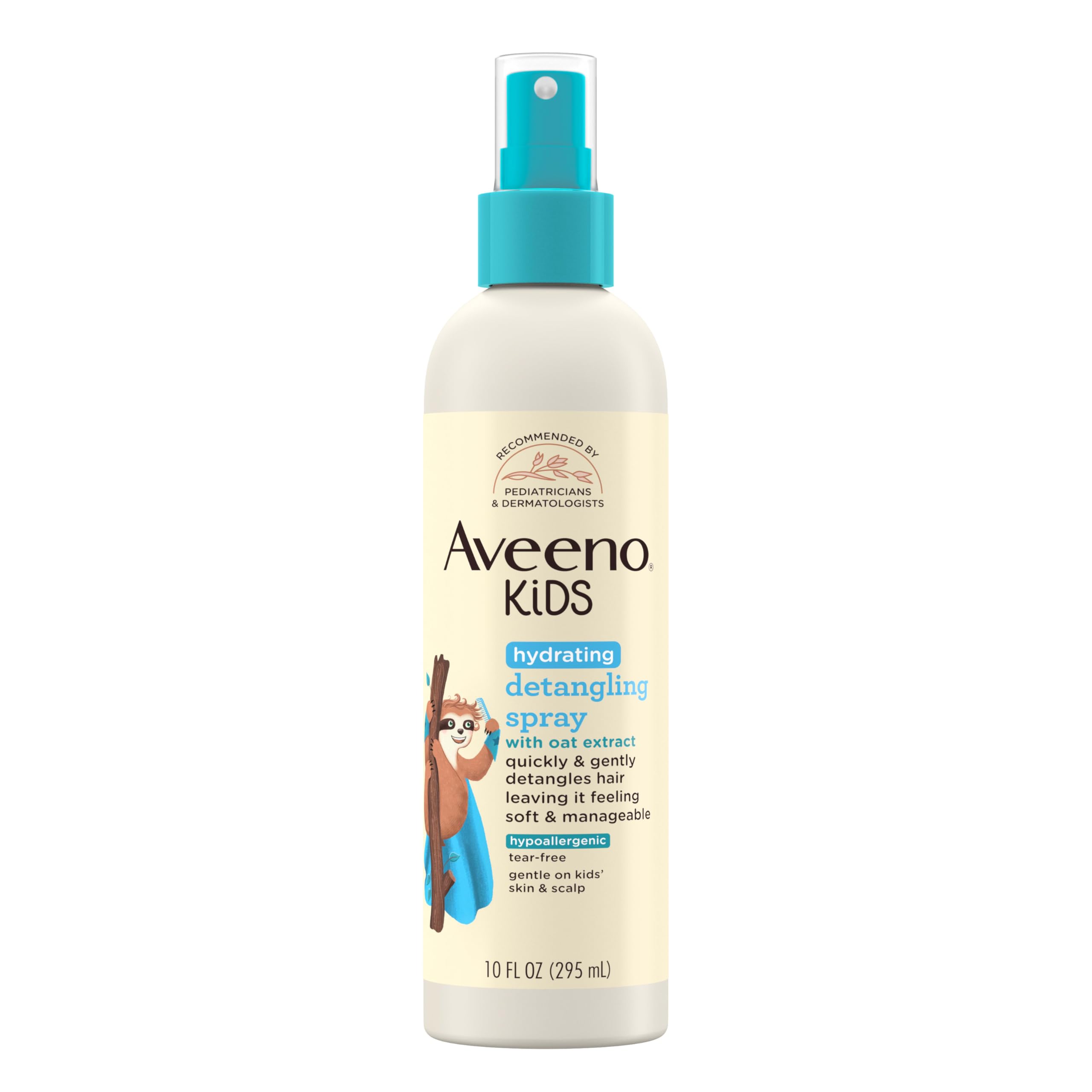 Aveeno Kids Hydrating Detangling Spray with Oat Extract, Quickly Detangles Hair, Tear-Free, Gentle on Sensitive Skin & Scalp, Detangler Spray for Kids, Hypoallergenic, 10 fl. oz