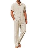 COOFANDY Men's Summer Outfits Linen Pants and Shirt Set Beach Vacation Walking Suits
