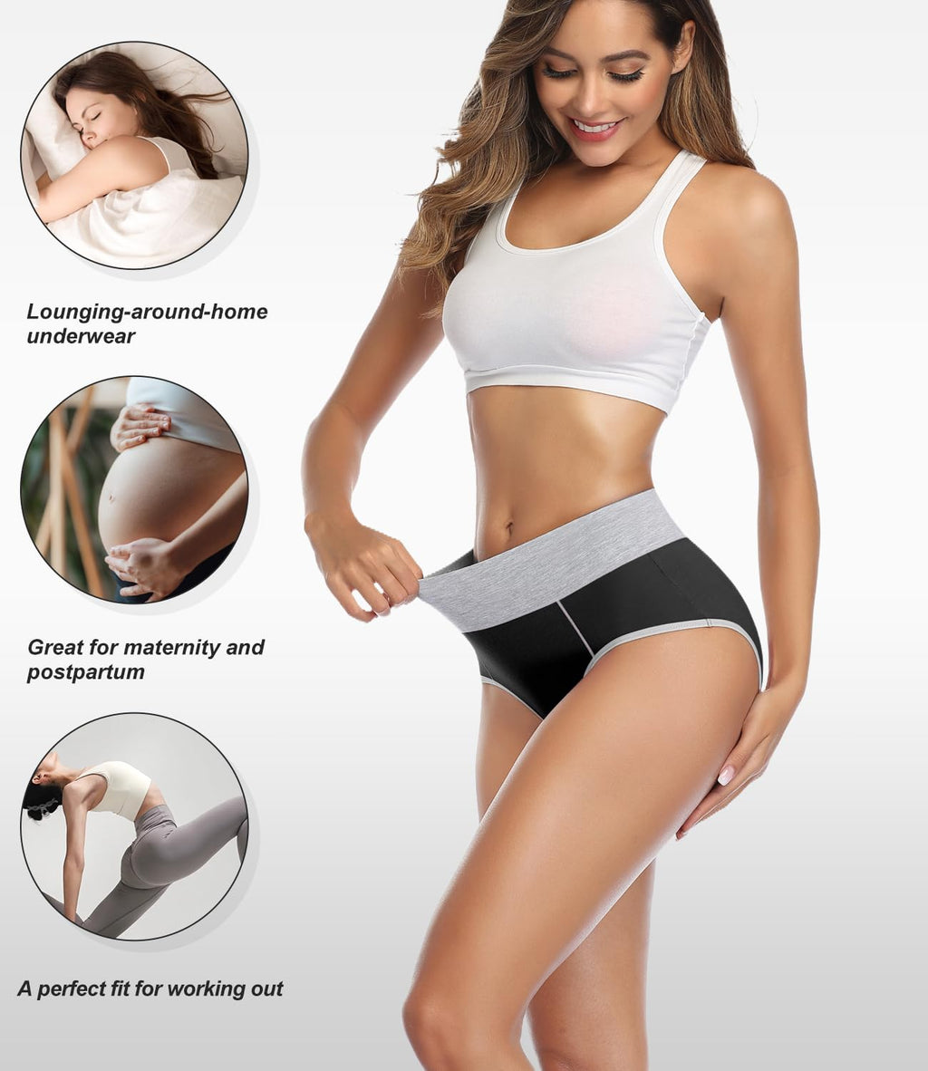 wirarpa Women's Cotton Underwear High Waist Stretch Briefs Soft Underpants Ladies Full Coverage Panties 5 Pack Black Purple White Navy Red Medium