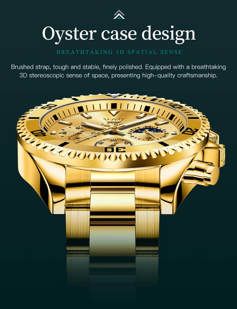 OLEVS Watch Men Gold Watches for Men Big Face Luxury Dress Chronograph Waterproof Stainless Steel Men's Wrist Watches Gold and Silver Analog Quartz Date Men's Watch Relojes para Hombres