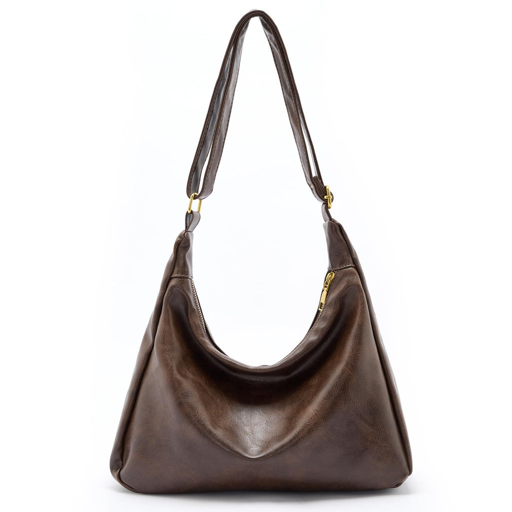celestina Hobo Bags for Women, Ultra Soft Foldable Vegan Leather Shoulder Handbag, Stylish Slouchy Tote Purses (Brown)