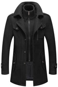 CHARTOU Men's Thermal Single Breasted Wool Blend Coat Business Peacoat with Detachable Zipper (Large,Black)