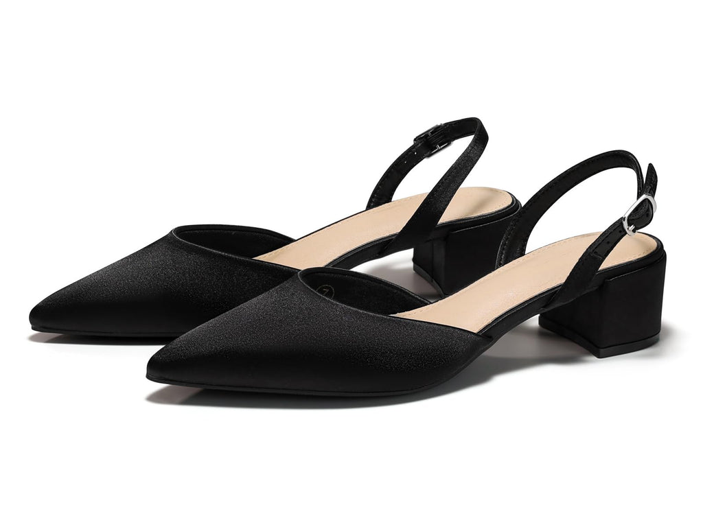 Coutgo Womens Low Chunky Heels Slingback Closed Pointed Toe Pumps Party Wedding Dress Shoes, Black, Size 6