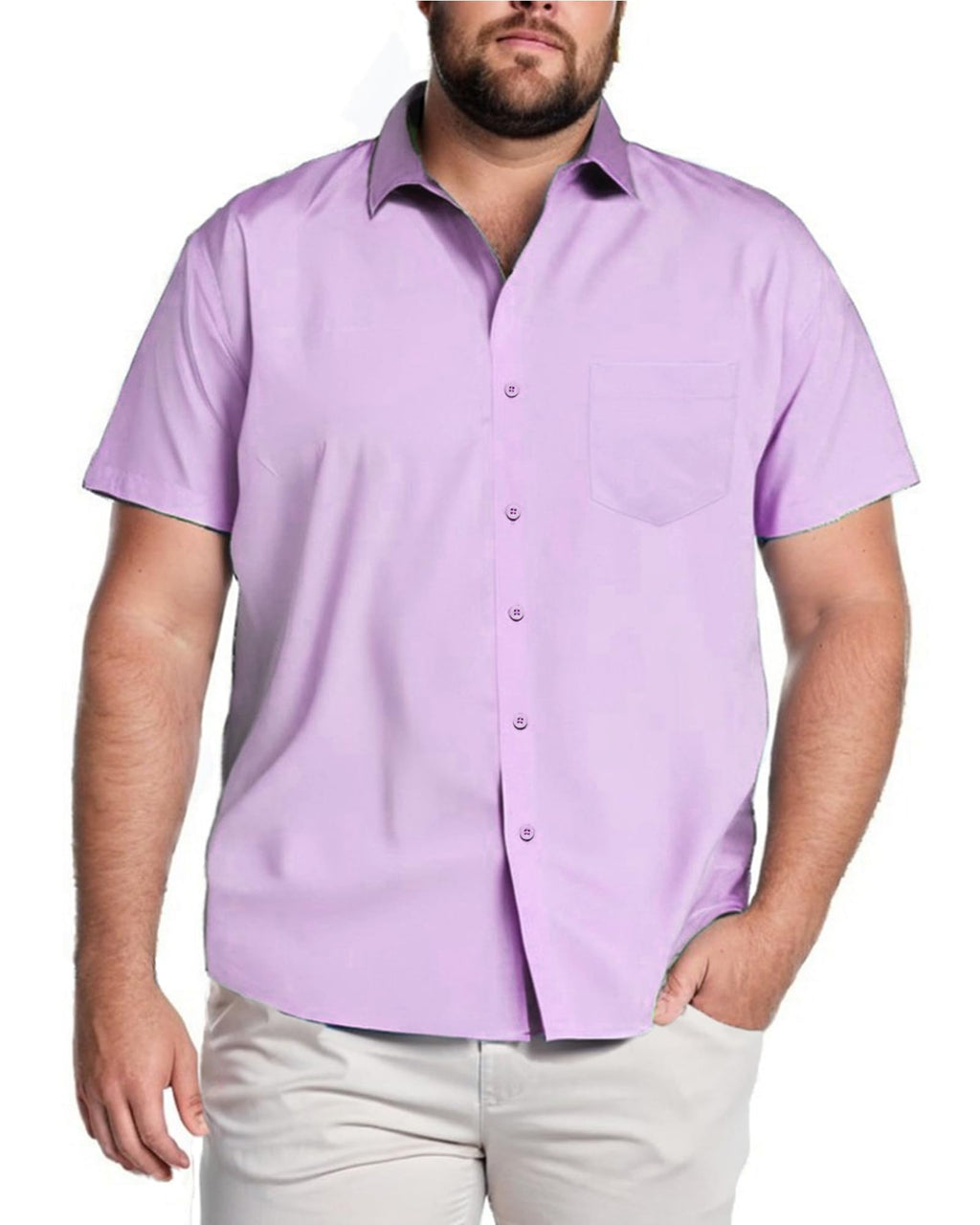 COOFNADY Big & Tall Button Down Shirts for Men Business Casual Short Sleeve Work Shirts Tops with Pockets 5 5X 5XL 5xlt Olive Lavender Light Purple Lilac
