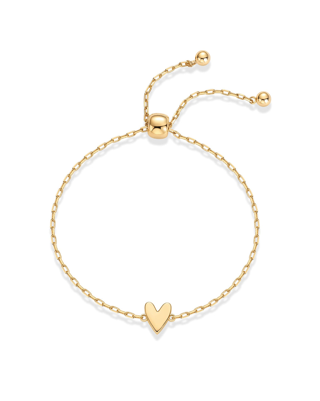 PAVOI 14K Yellow Gold Plated Matching Heart Charms Solitaire Bracelet Set for Women | Adjustable Valentines Day Love Friendship Two Bracelet Pack