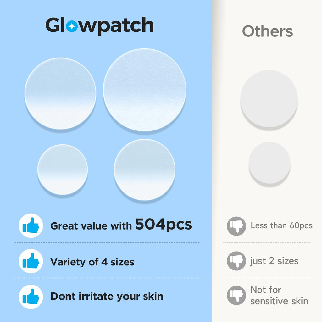 Glowpatch Pimple Patches for Face (504 Count), FSA Eligible Acne Patch Bulk, Zit Stickers 4 Sizes, Hydrocolloid Spot Stickers, Clear Acne Dots for Covering Zits, Blemishes and Breakouts