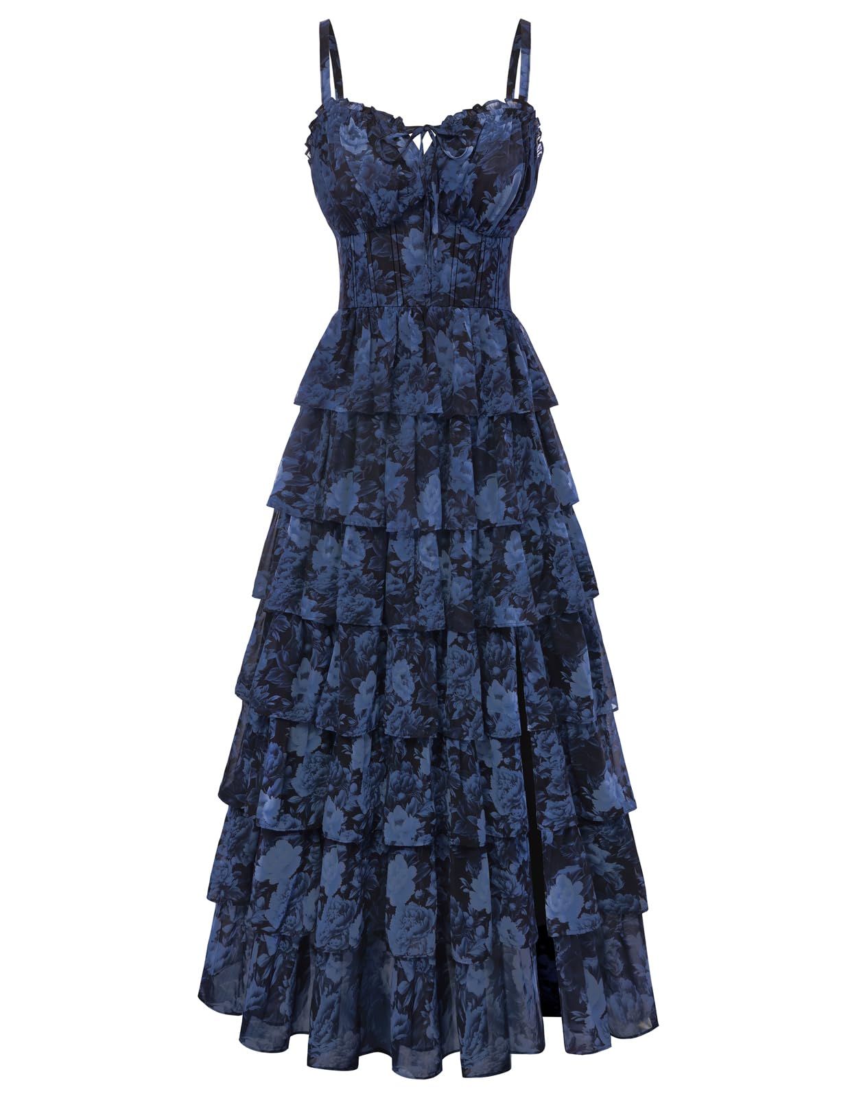 Scarlet Darkness Women's Floral Corset Wedding Guest Dress Lace Up Summer Spring Tiered Formal Maxi Dresses