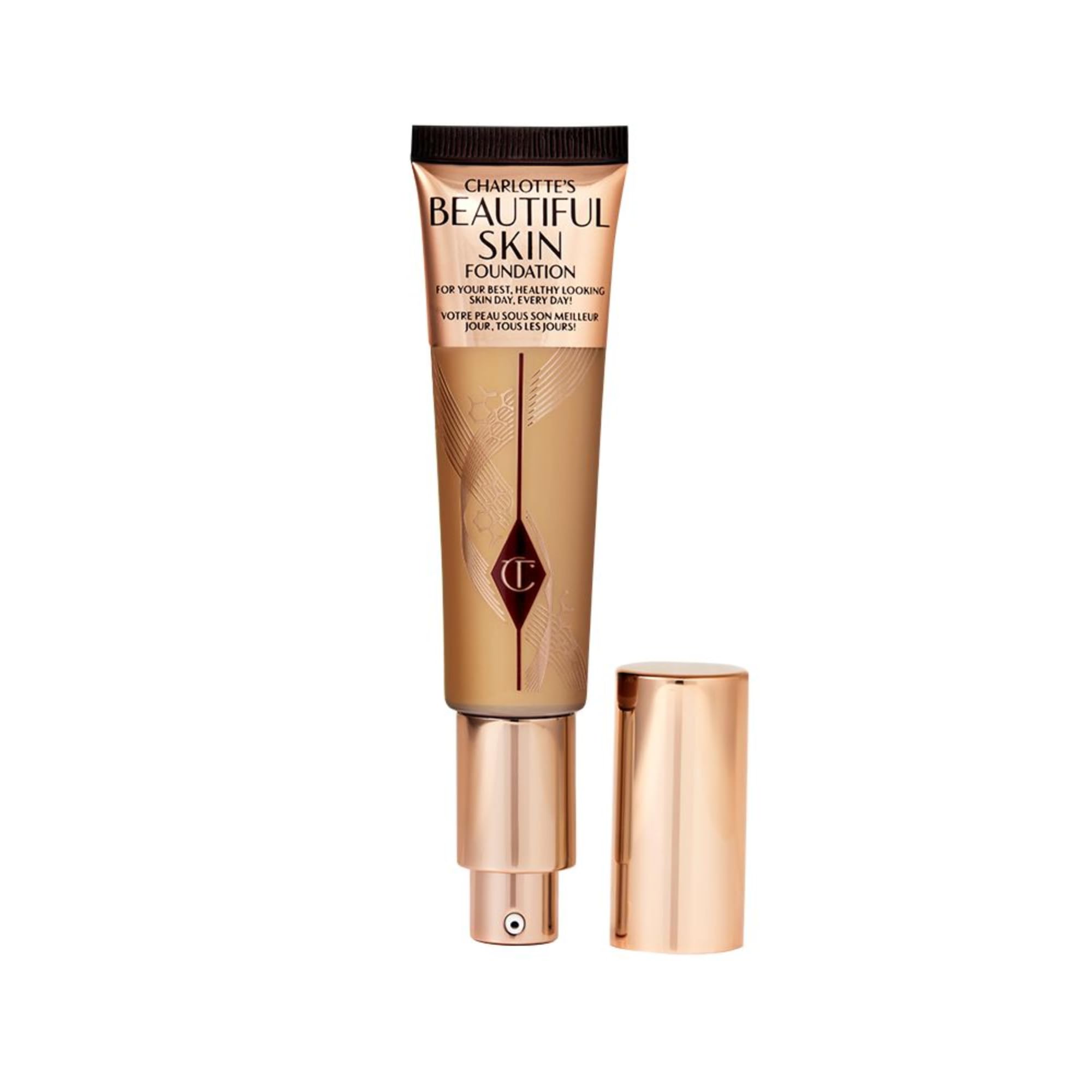 Charlotte Tilbury Beautiful Skin Medium Coverage Hydrating Foundation - Buildable Liquid Makeup for Instant Glow, Plumping Hydration & Lasting Skincare Benefits - 7 Warm