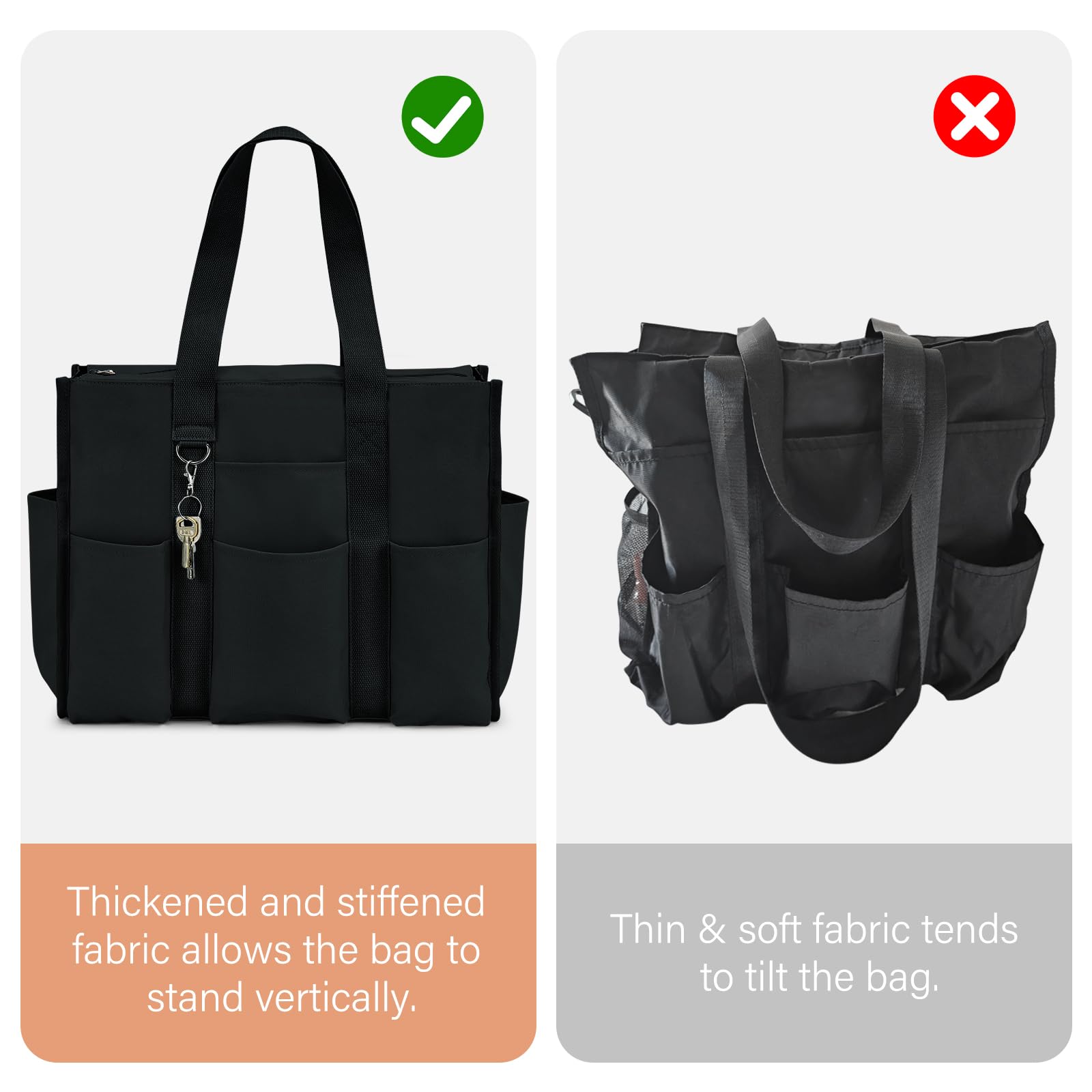 Becokan Large Tote Bag for Women Waterproof with 12 Pockets Top Zipper Closure Utility Teacher Nurse Bags for Work School