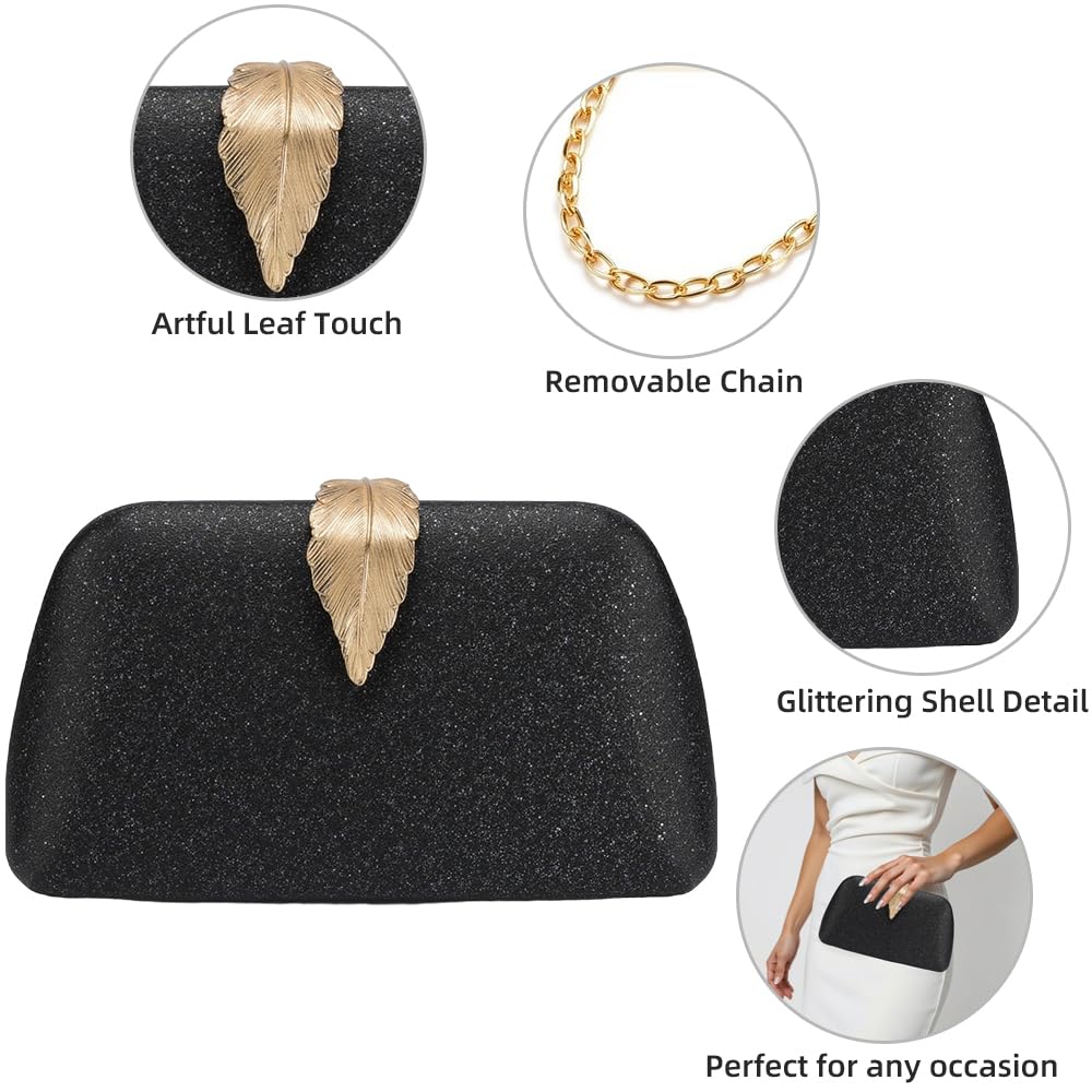 TANMESSO Glitter Clutch Purse for Women, Evening Bag Party Purses for Women Formal, Weddings, Handbags with Shoulder Strap (Black)