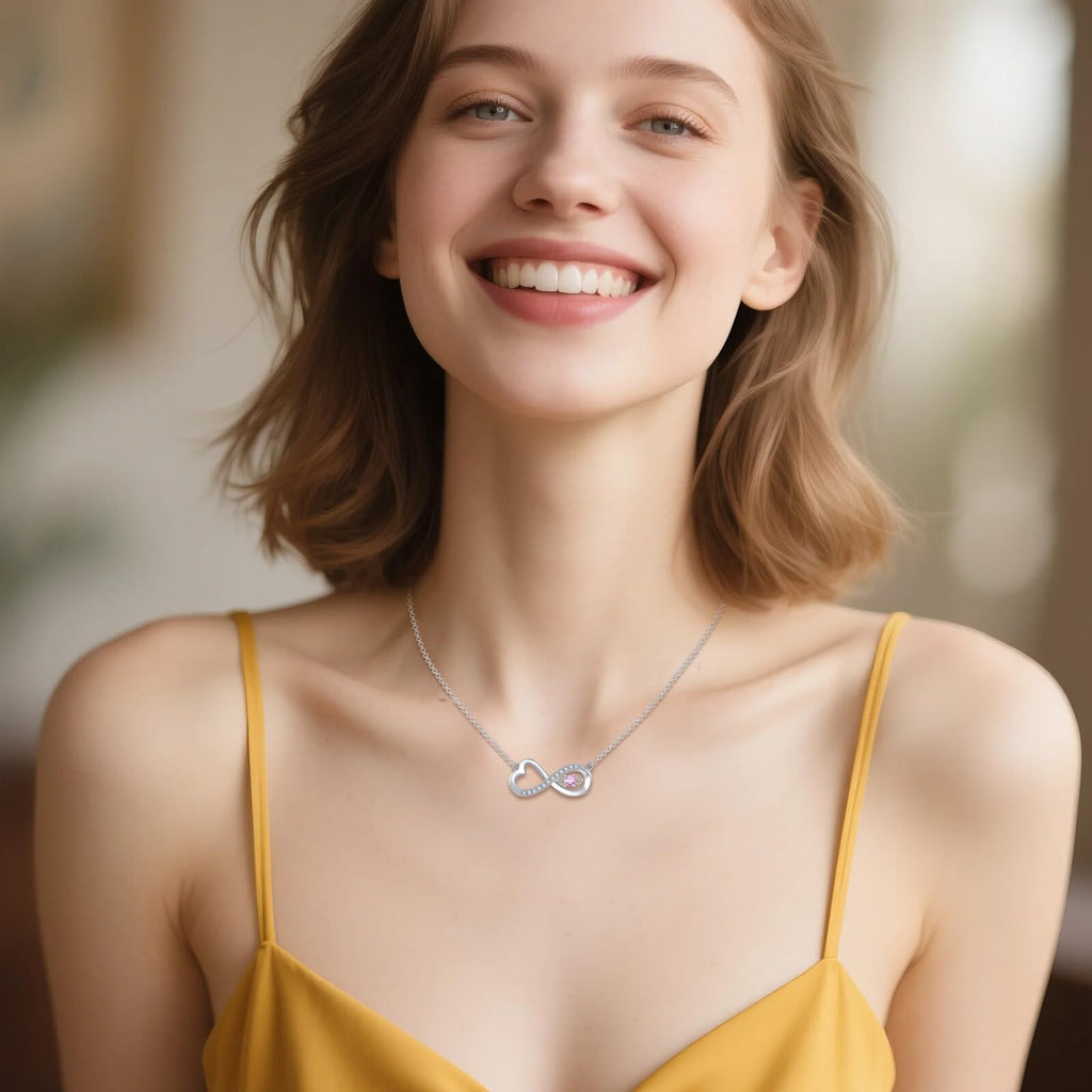 SHINYKEND Diamond Infinity Necklace for Women, 925 Sterling Silver Lab-Grown Diamonds Infinity Love Heart Pendant with Birthstone Valentine's Day Birthday Mothers Day Jewelry Gifts for Her