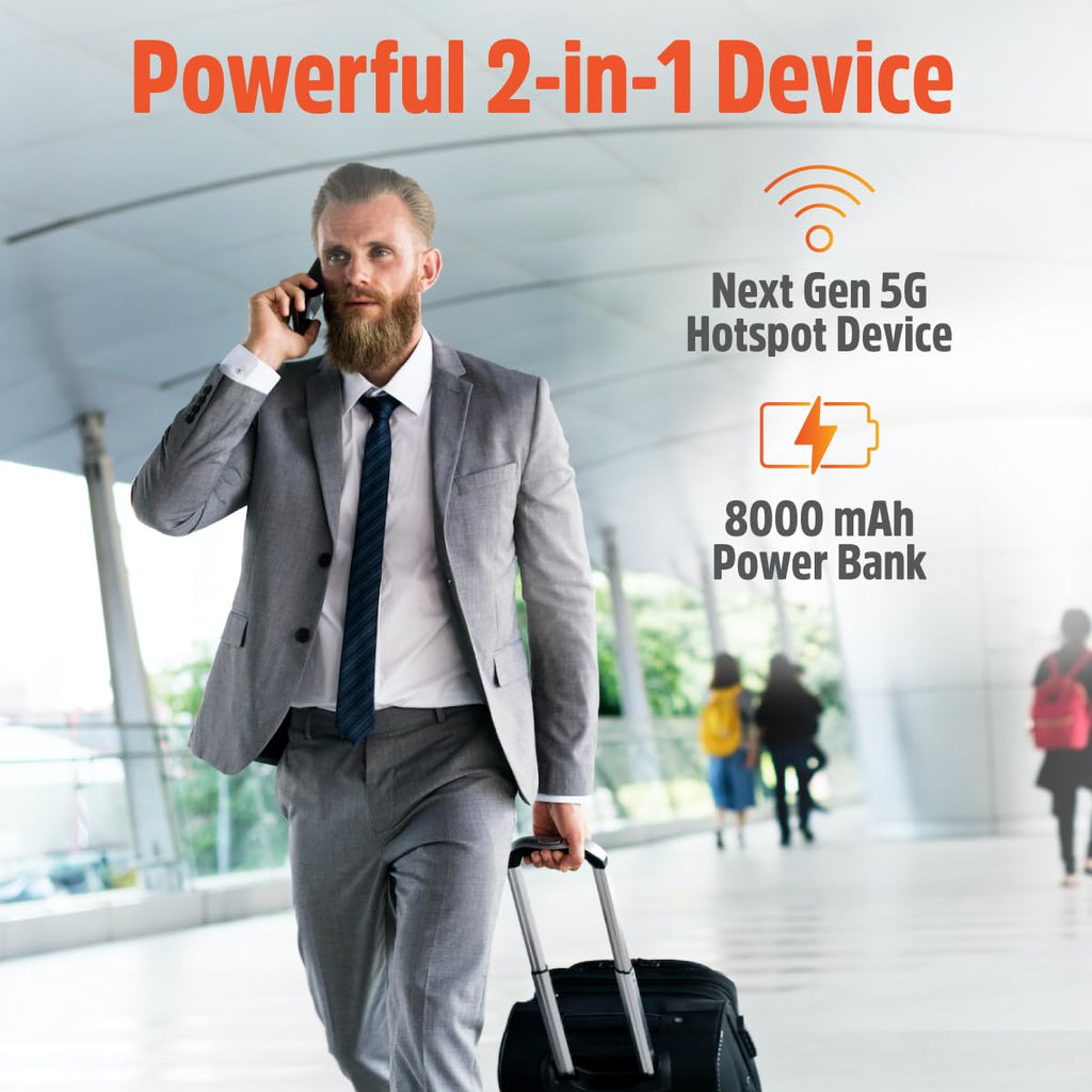 Solis Pro – Mobile 5G Hotspot and Power Bank, Bundle Includes Lifetime Data (12GB Per Year) and 10GB Global Data, Multi-Carrier, Wi-Fi 6E in140+ Countries, No Contract, Portable Internet by SIMO