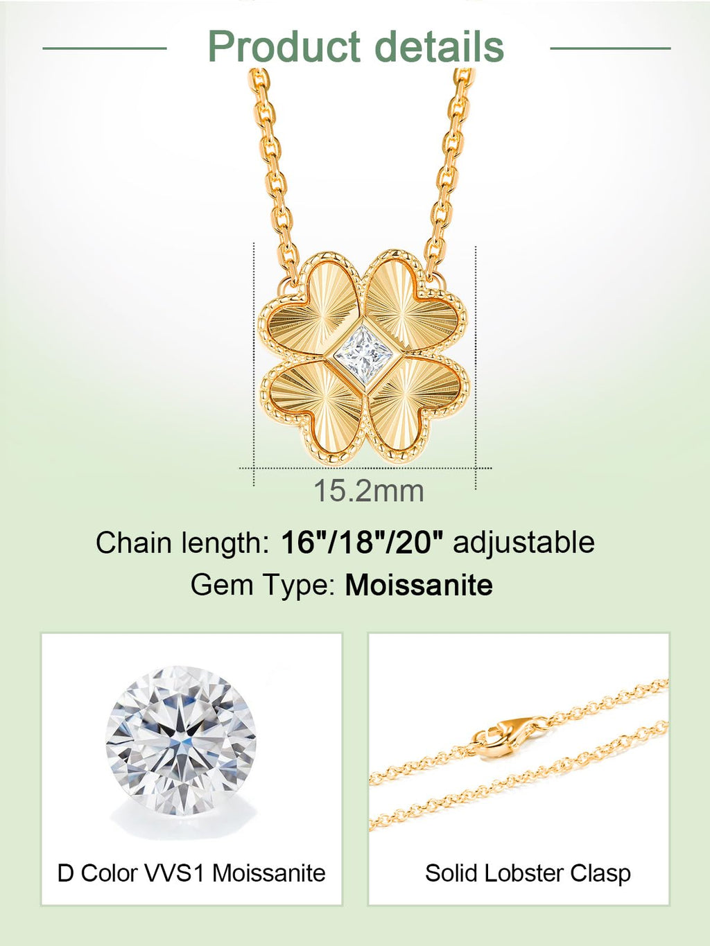 Moissanite Flower Pendant Necklace for Women Sterling Silver Simple Floral Simple Gold Necklace