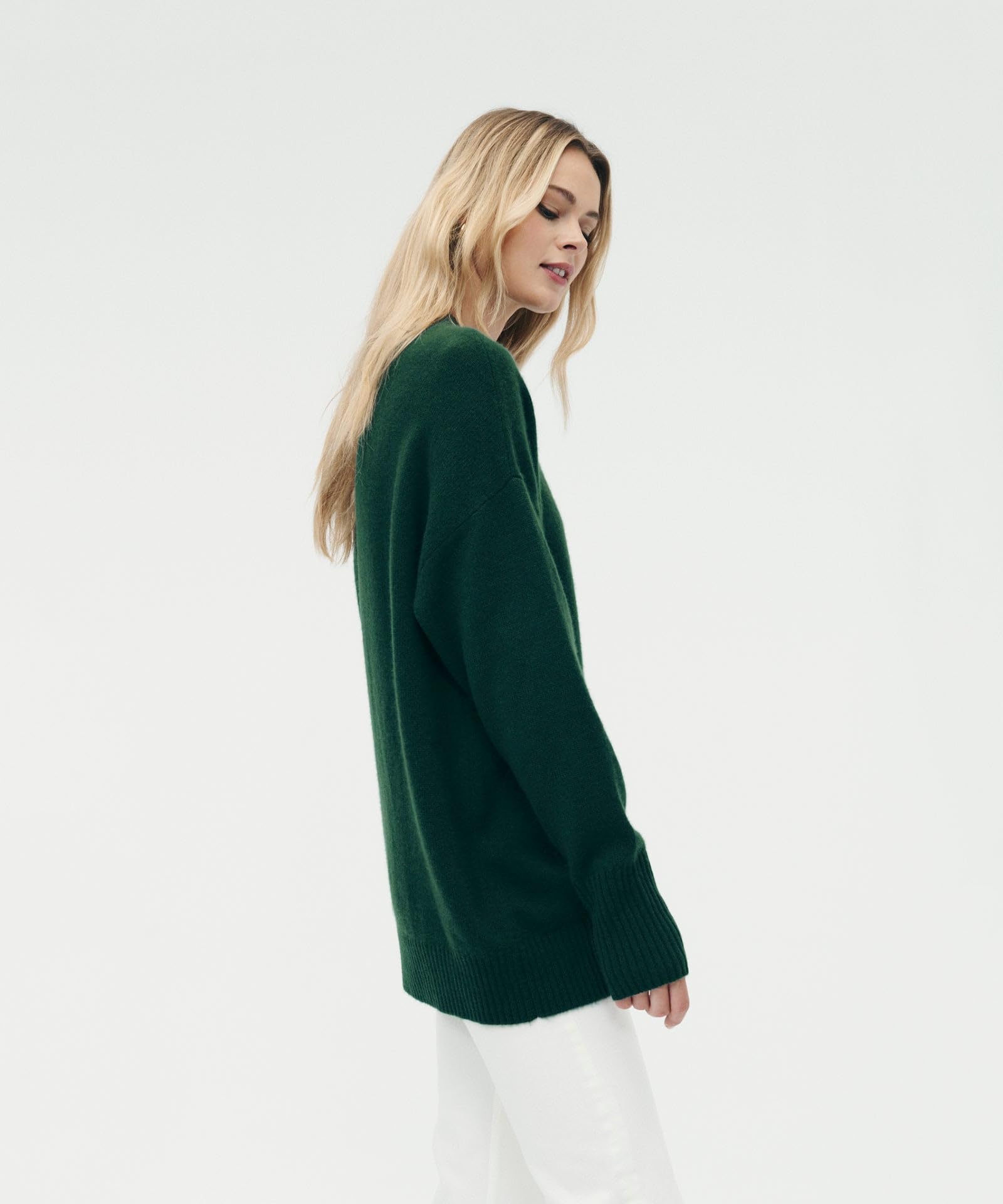 NAADAM Womens Luxe Cashmere Oversized Crewneck Sweater, Dark Green, M