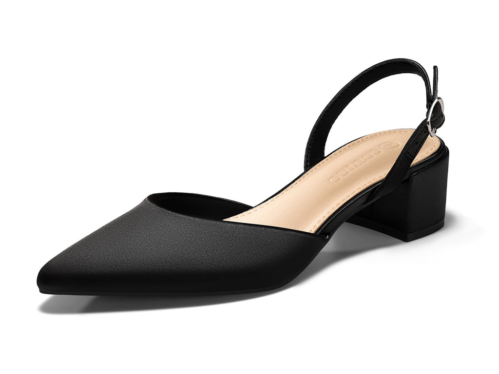 Coutgo Womens Low Chunky Heels Slingback Closed Pointed Toe Pumps Party Wedding Dress Shoes, Black, Size 6