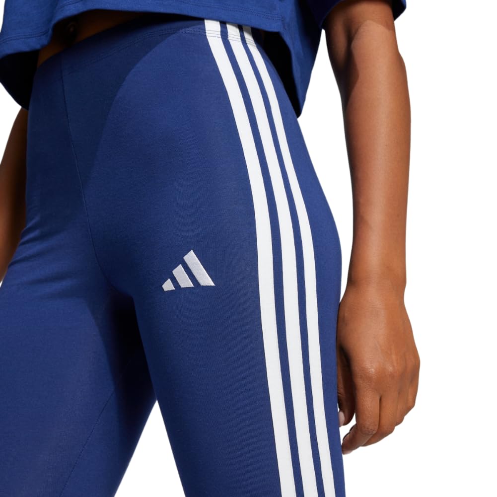 Adidas Womens 3-Stripes Single Jersey Sportswear Leggings, Dark Blue/White, Large