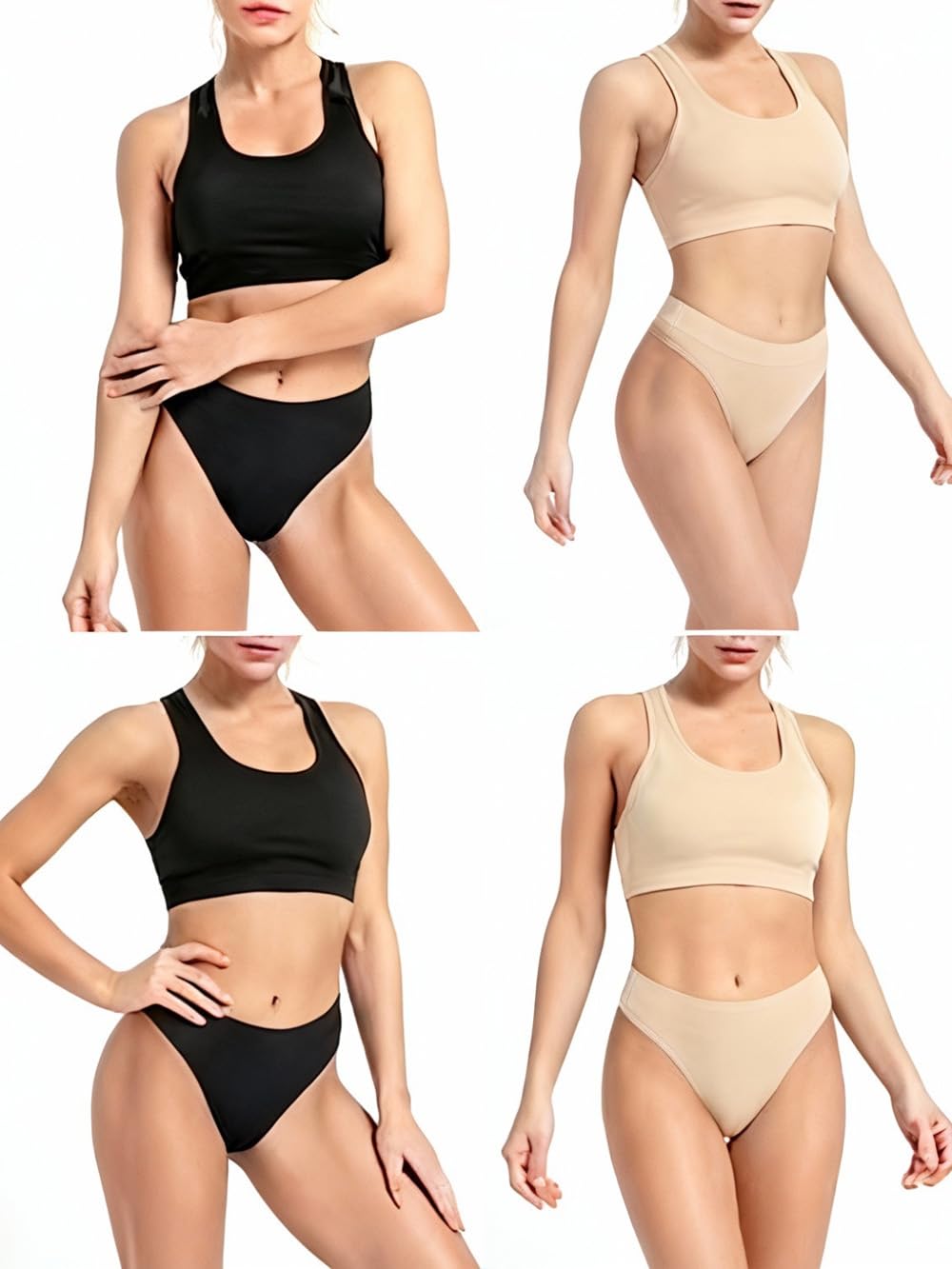 GRANKEE Women's High Waisted Breathable Seamless Thong Panties,No Show Workout Underwear,Comfortable Cotton Crotch,6 Pack(B3S3 6 pack M)