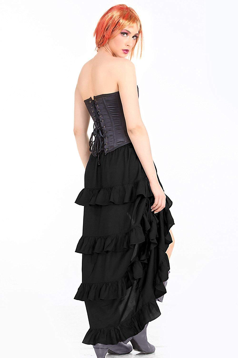 ThePirateDressing Steampunk Victorian Cosplay Costume Womens Gothic High-Low Show Girl Skirt C1367-Black-M