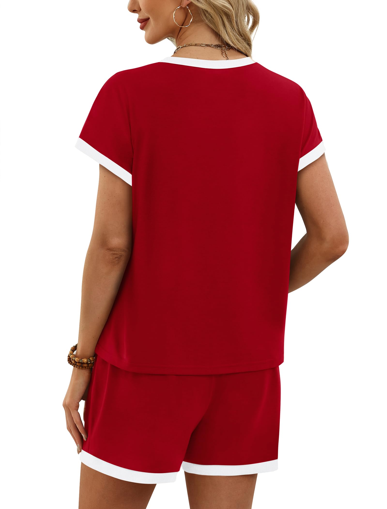 Red Christmas Pajamas Lounge Sets for Women 2 Piece Short Sets for Women Summer Business Casual Travel Comfiest Airport Outfits Beach Vacation Clothes Matching Clothing Fashion Workout Cute Trendy