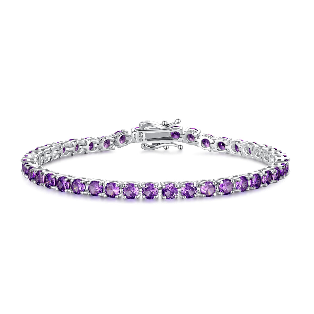 FANCIME Sterling Silver Tennis Bracelet Created Amethyst Tennis Bracelet February Birthstone Wedding Bridal Prom Fine Jewelry Gift For Women, Length 7.2 Inch Width 4mm